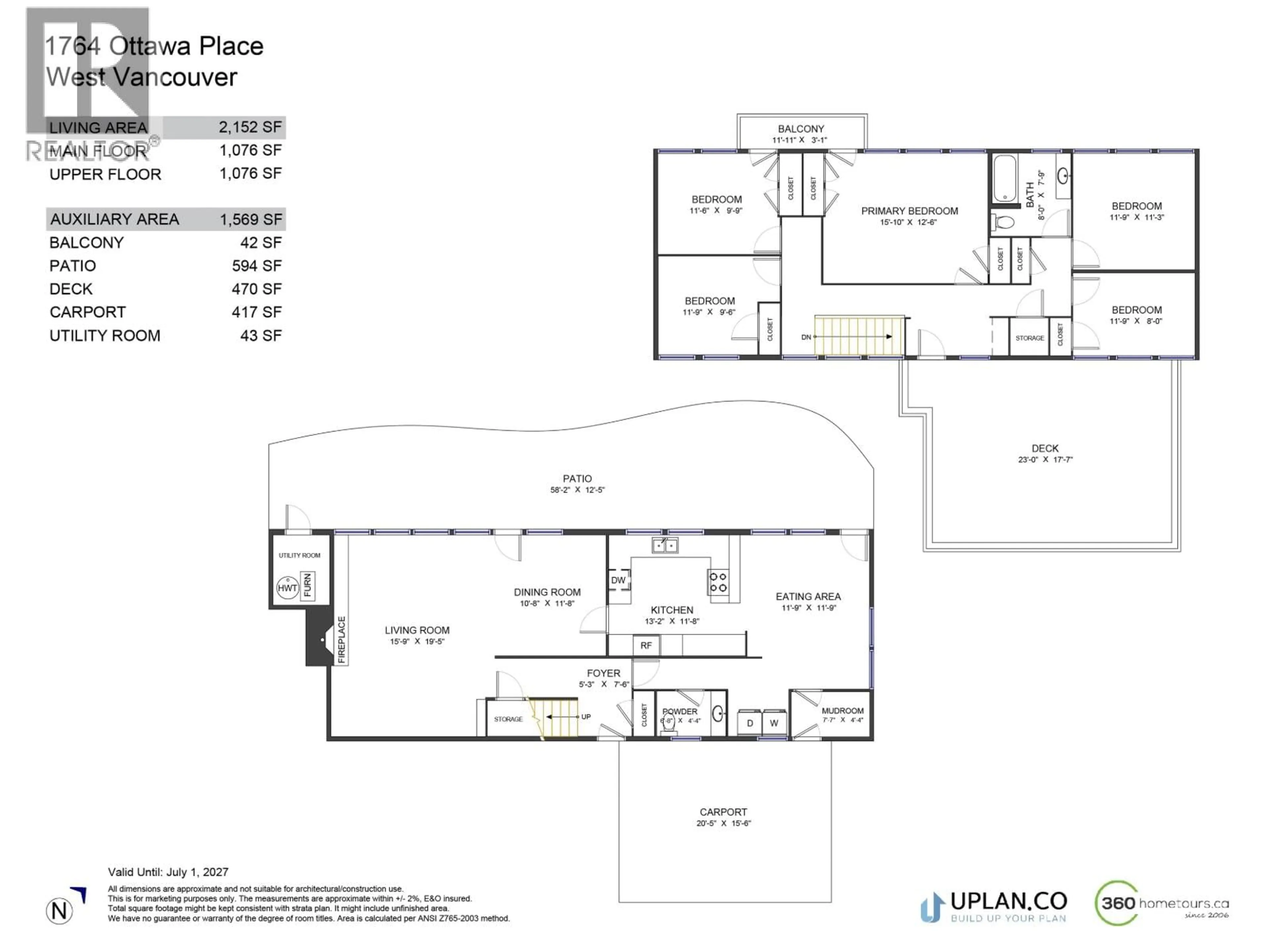 Floor plan for 1764 OTTAWA PLACE, West Vancouver British Columbia V7V2T7