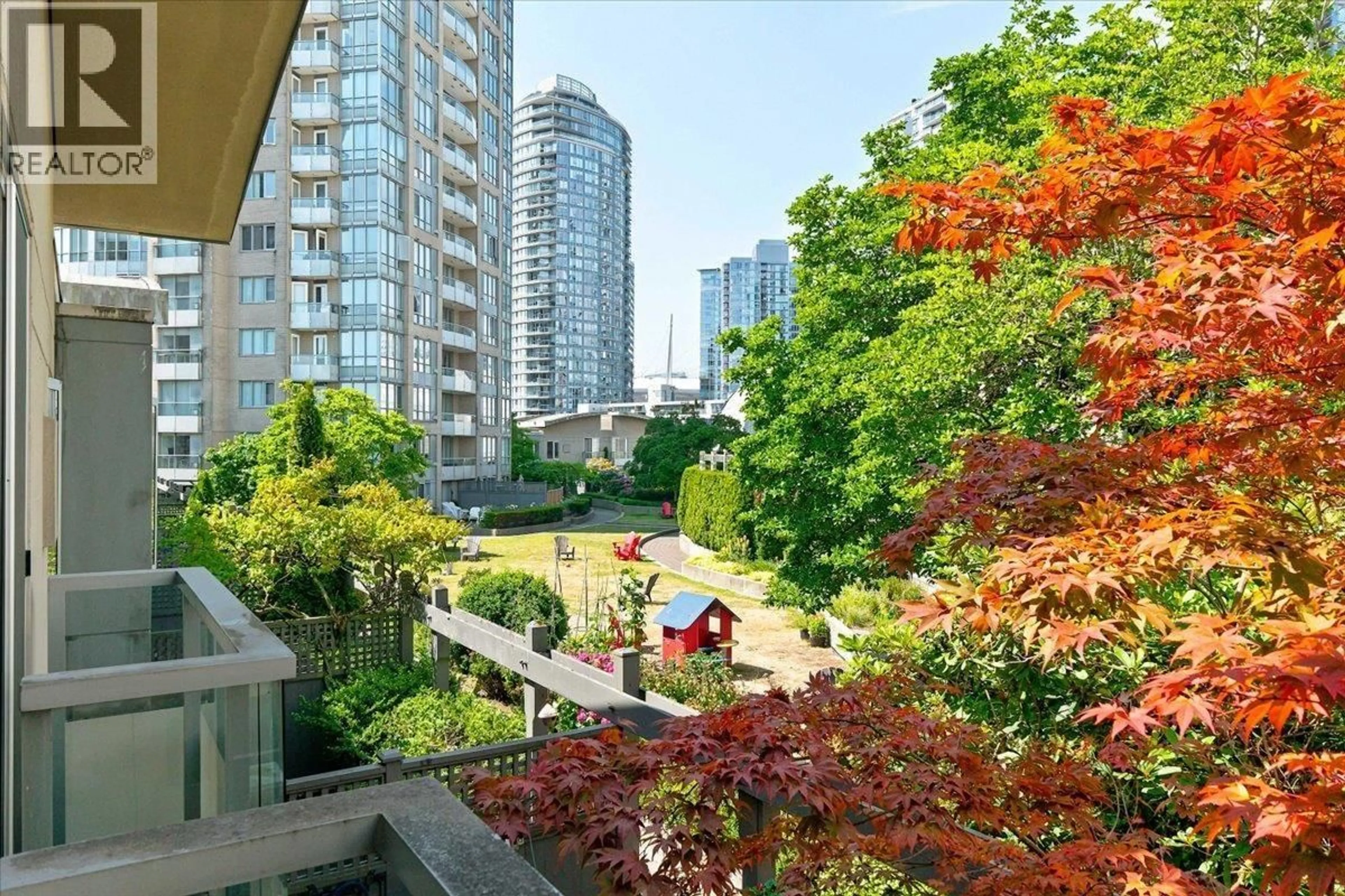 Patio, city buildings view from balcony for TH3 - 63 KEEFER PLACE, Vancouver British Columbia V6B6N6