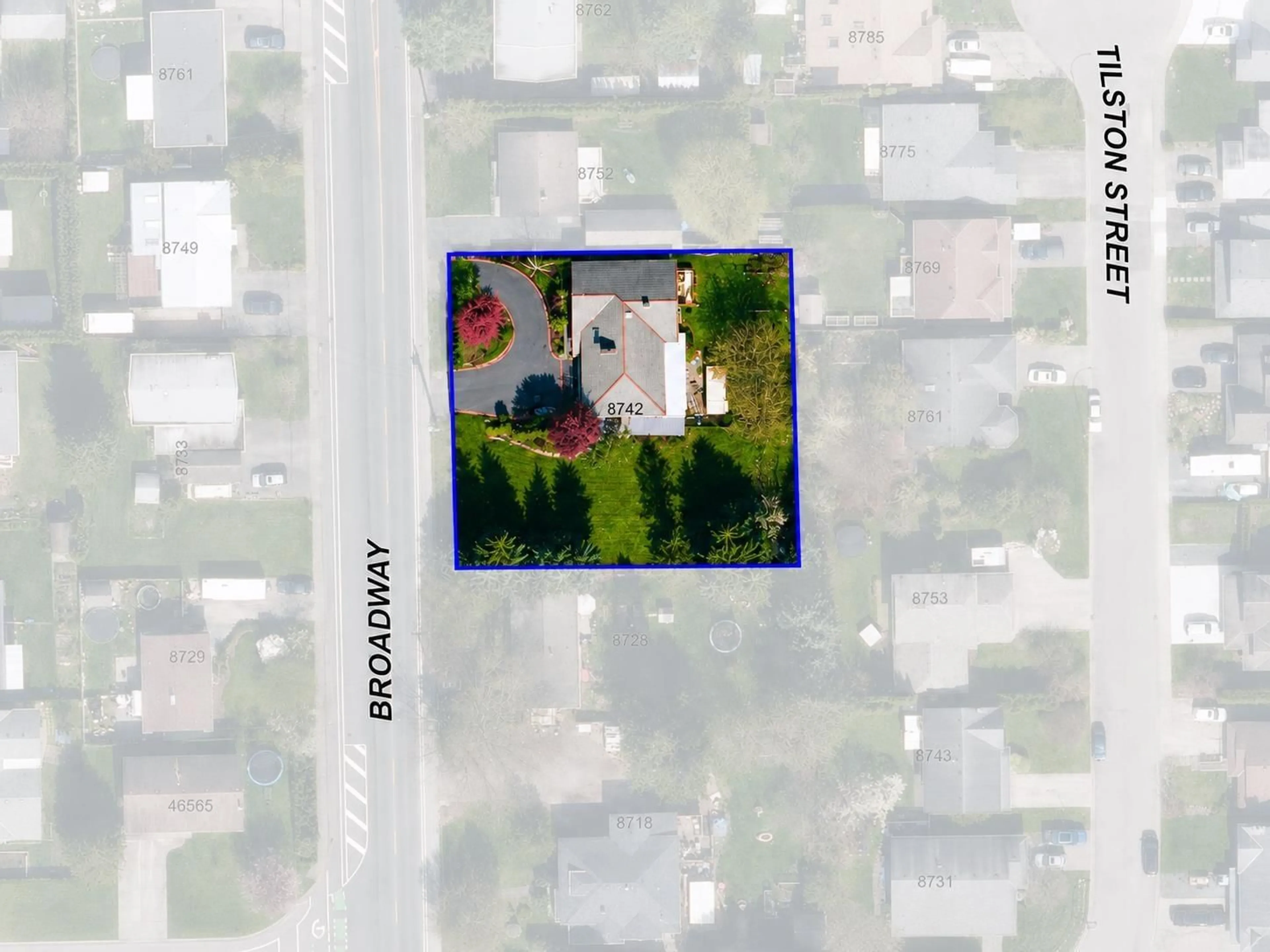 A pic from outside/outdoor area/front of a property/back of a property/a pic from drone, street for 8742 BROADWAY STREET, Chilliwack British Columbia V2P5V6