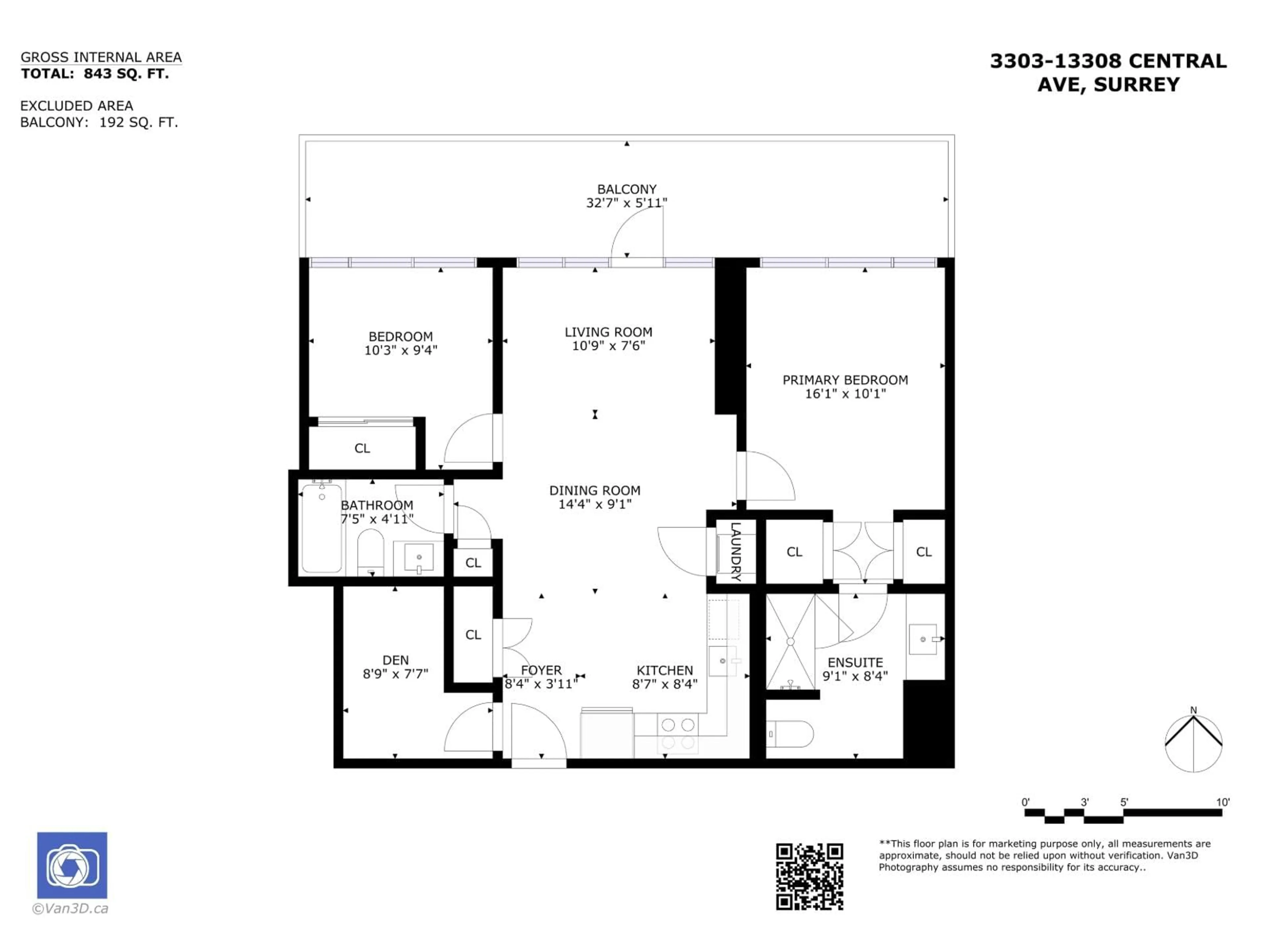 Floor plan for 3303 - 13308 CENTRAL AVENUE, Surrey British Columbia V3T0M4