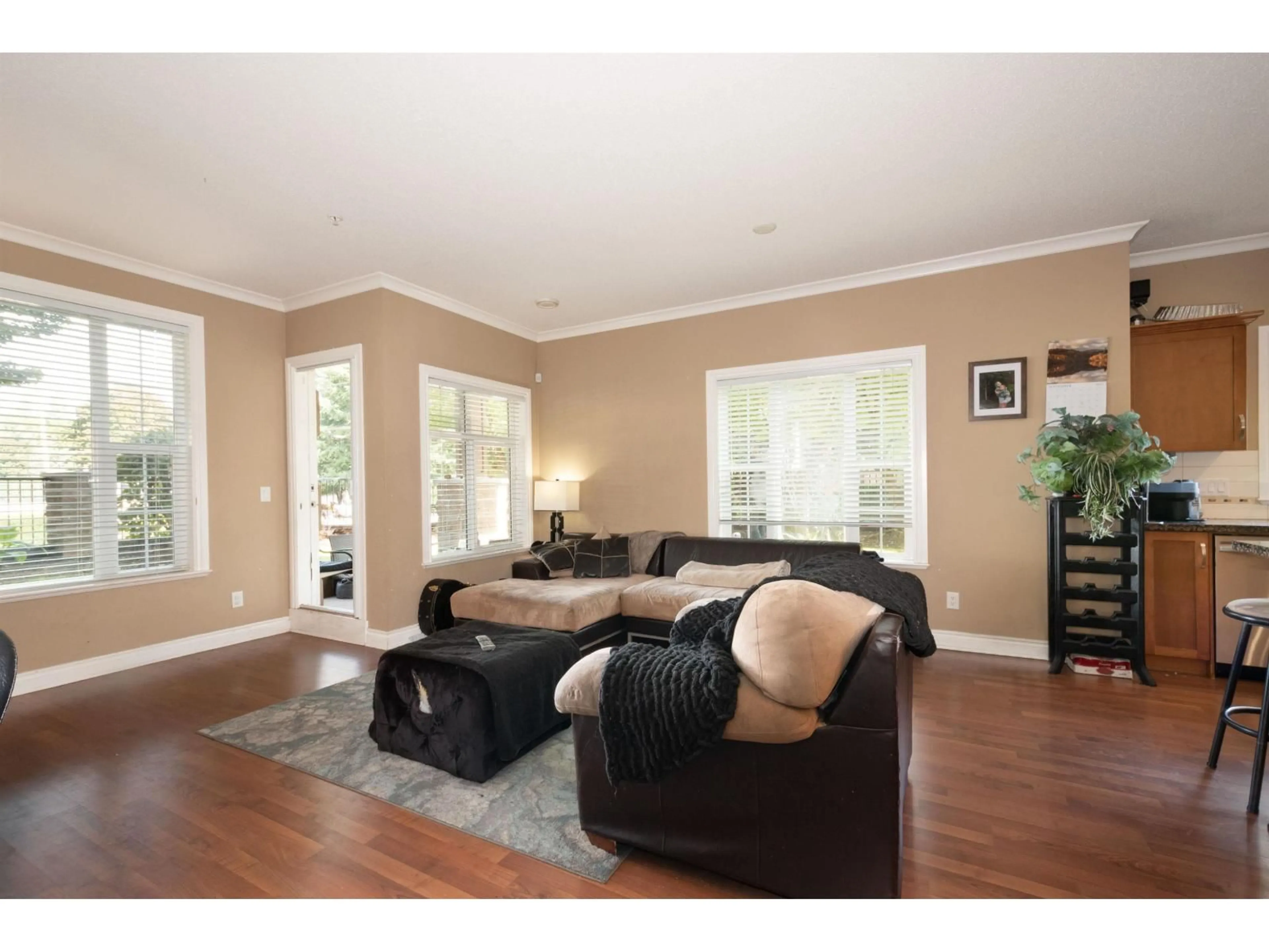 Living room with furniture, wood/laminate floor for 101 - 20286 53A AVENUE, Langley British Columbia V3A0A8