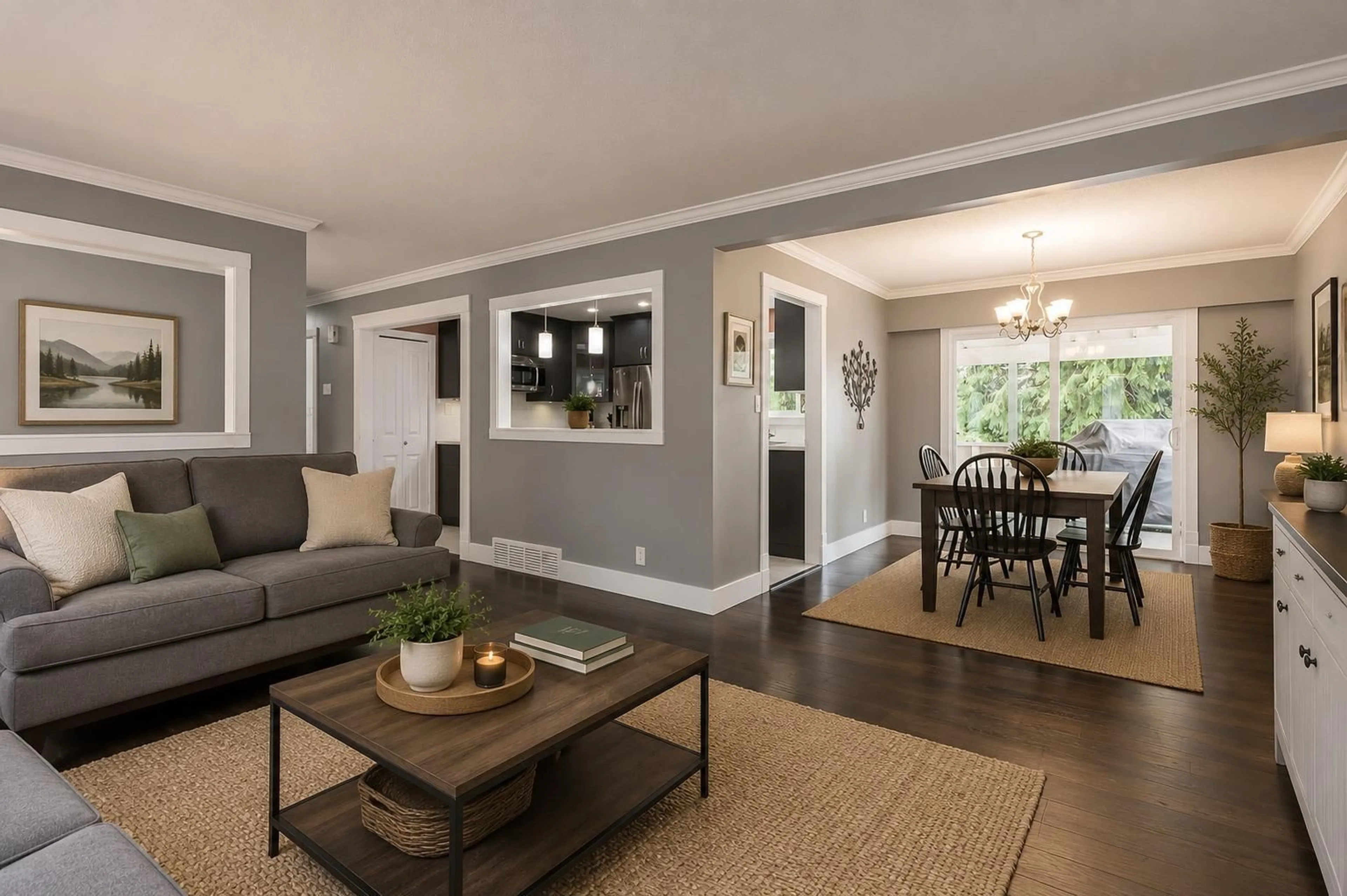 Living room with furniture, wood/laminate floor for 32630 WILLINGDON CRESCENT, Abbotsford British Columbia V2S1S2