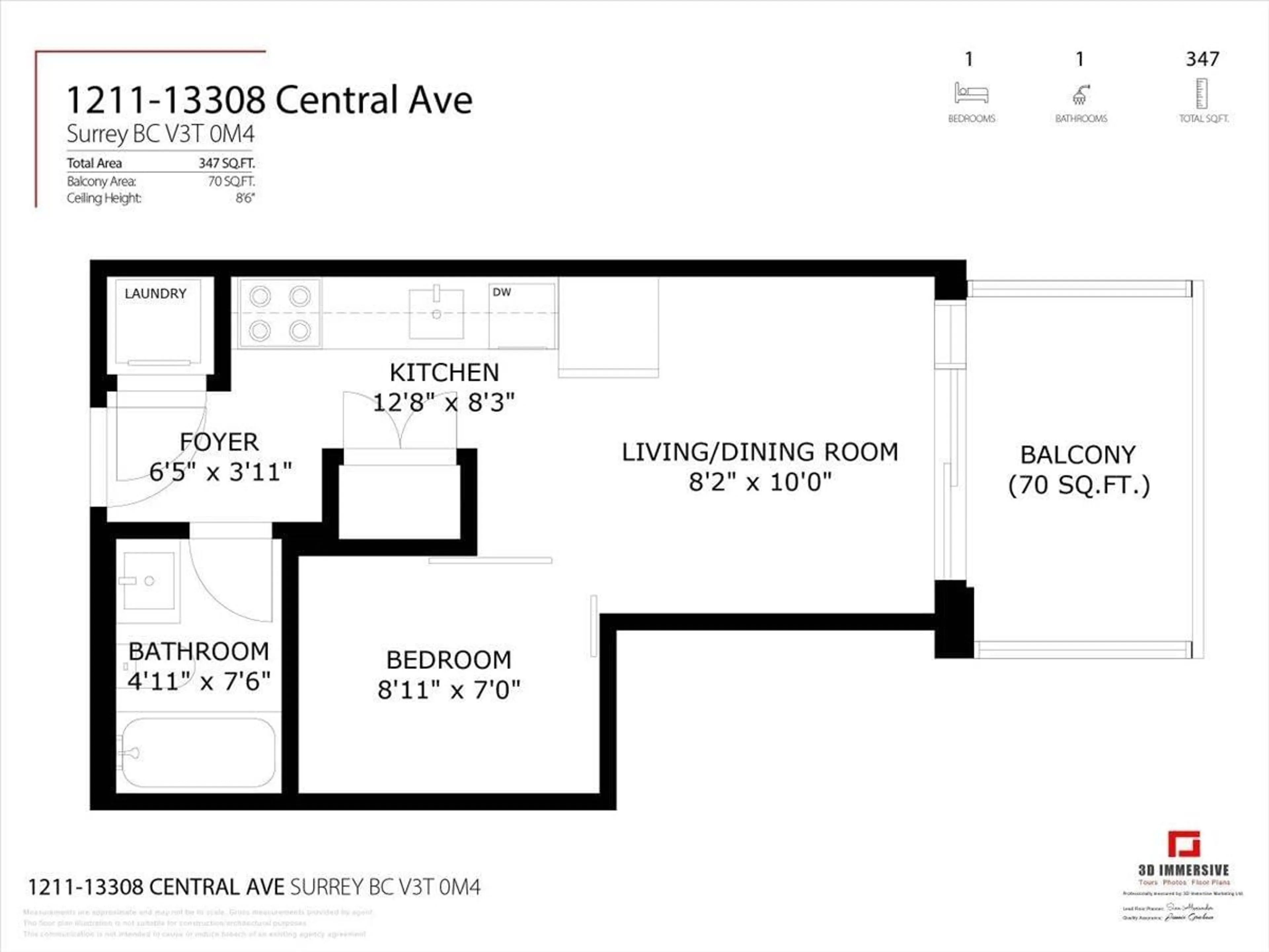 Floor plan for 1211 - 13308 CENTRAL AVENUE, Surrey British Columbia V3T0M4