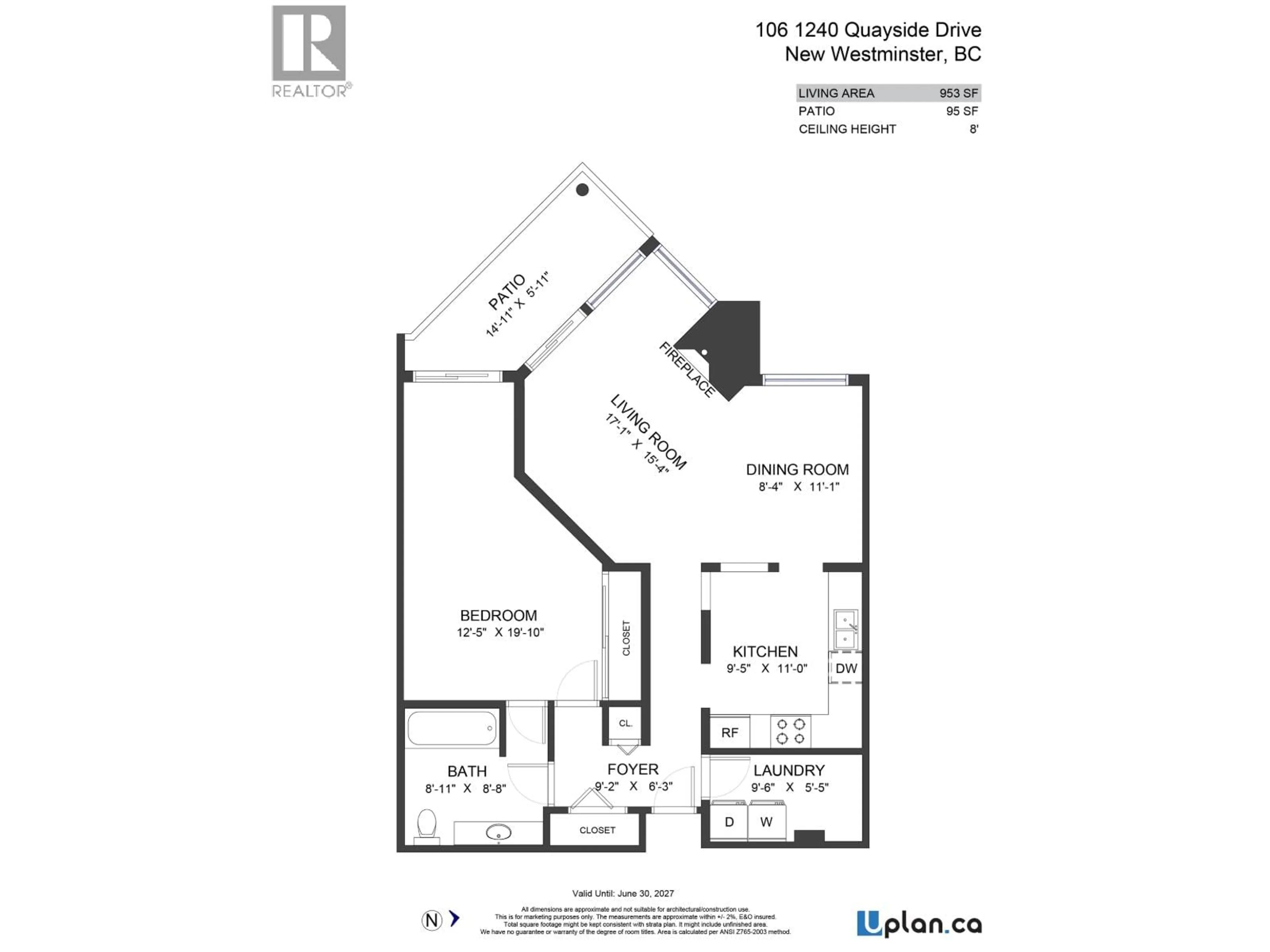 Floor plan for 106 - 1240 QUAYSIDE DRIVE, New Westminster British Columbia V3M6H1