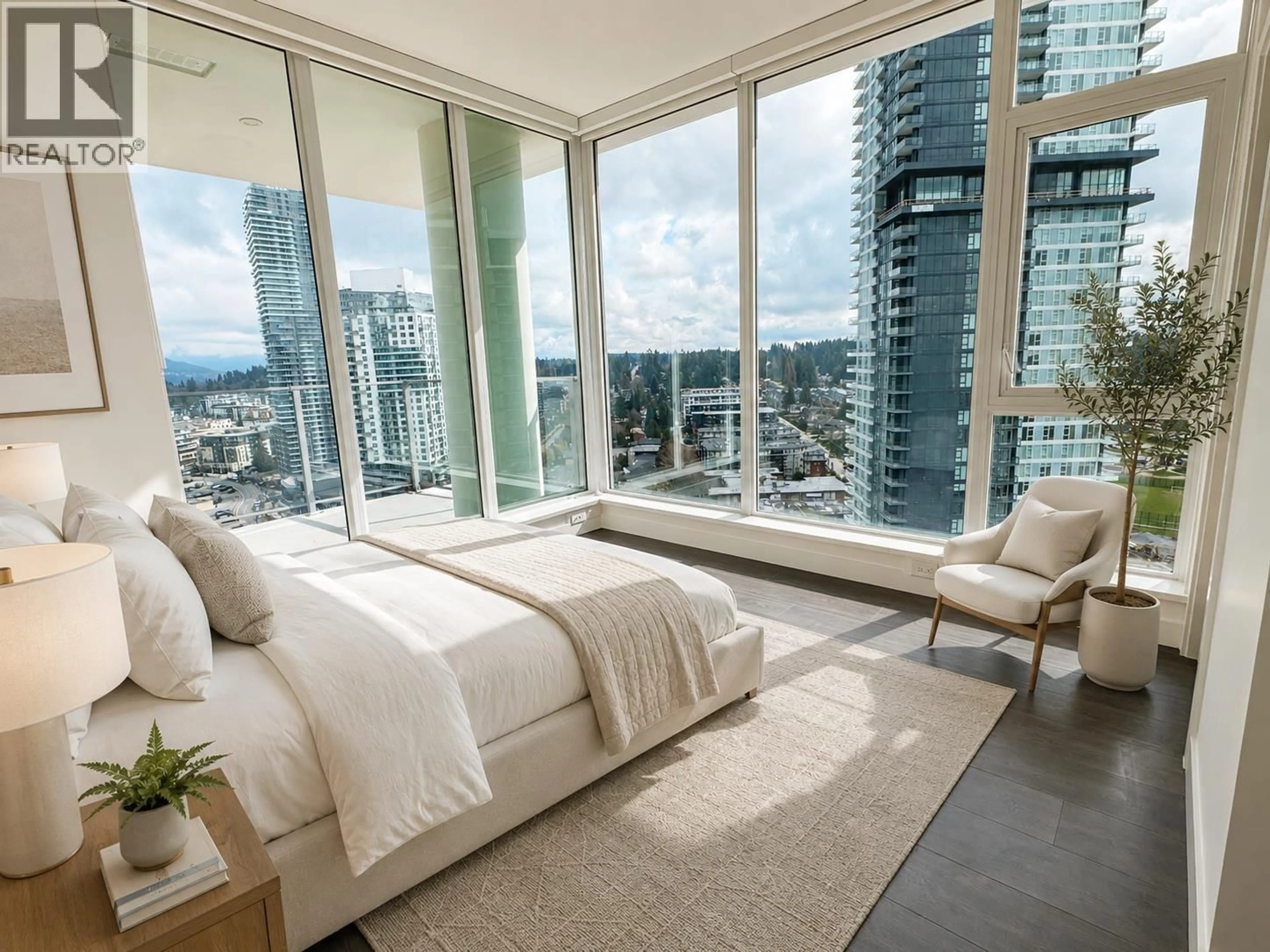 Bedroom with bed, carpet floor for 2203 - 518 CLARKE ROAD, Coquitlam British Columbia V3J0S7