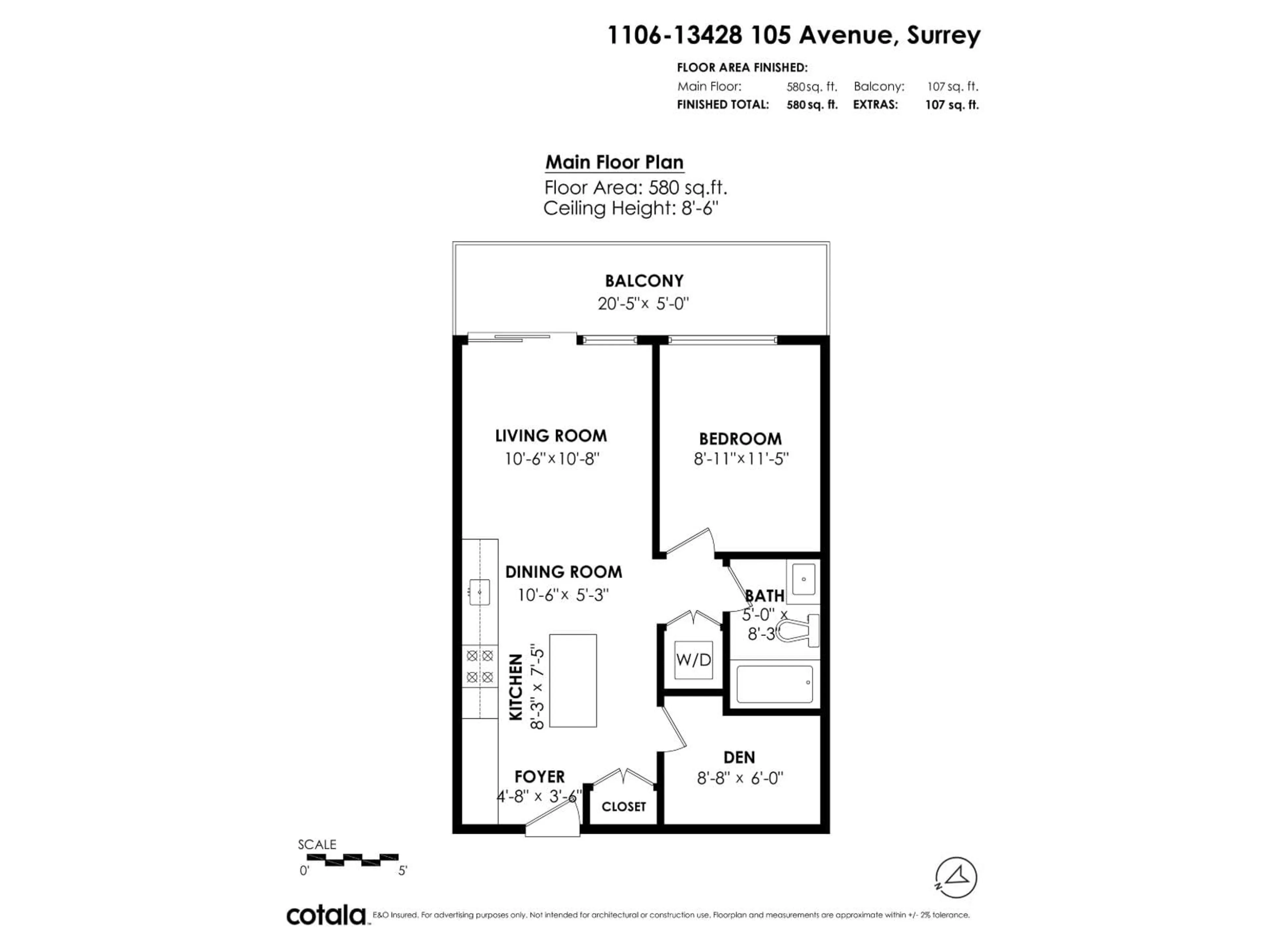 Floor plan for 1106 - 13428 105 AVENUE, Surrey British Columbia V3T0S6