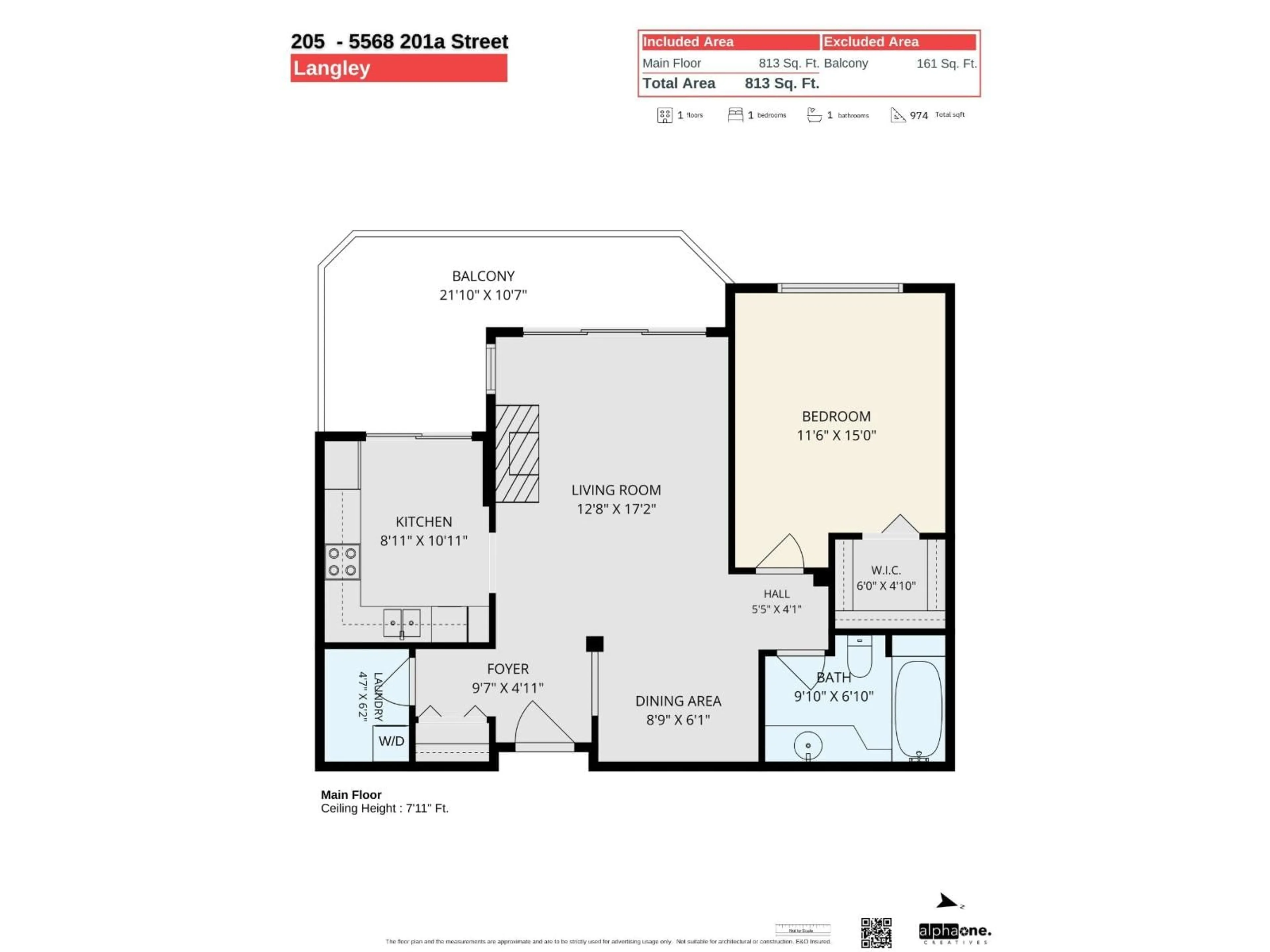 Floor plan for 205 - 5568 201A STREET, Langley British Columbia V3A8K5