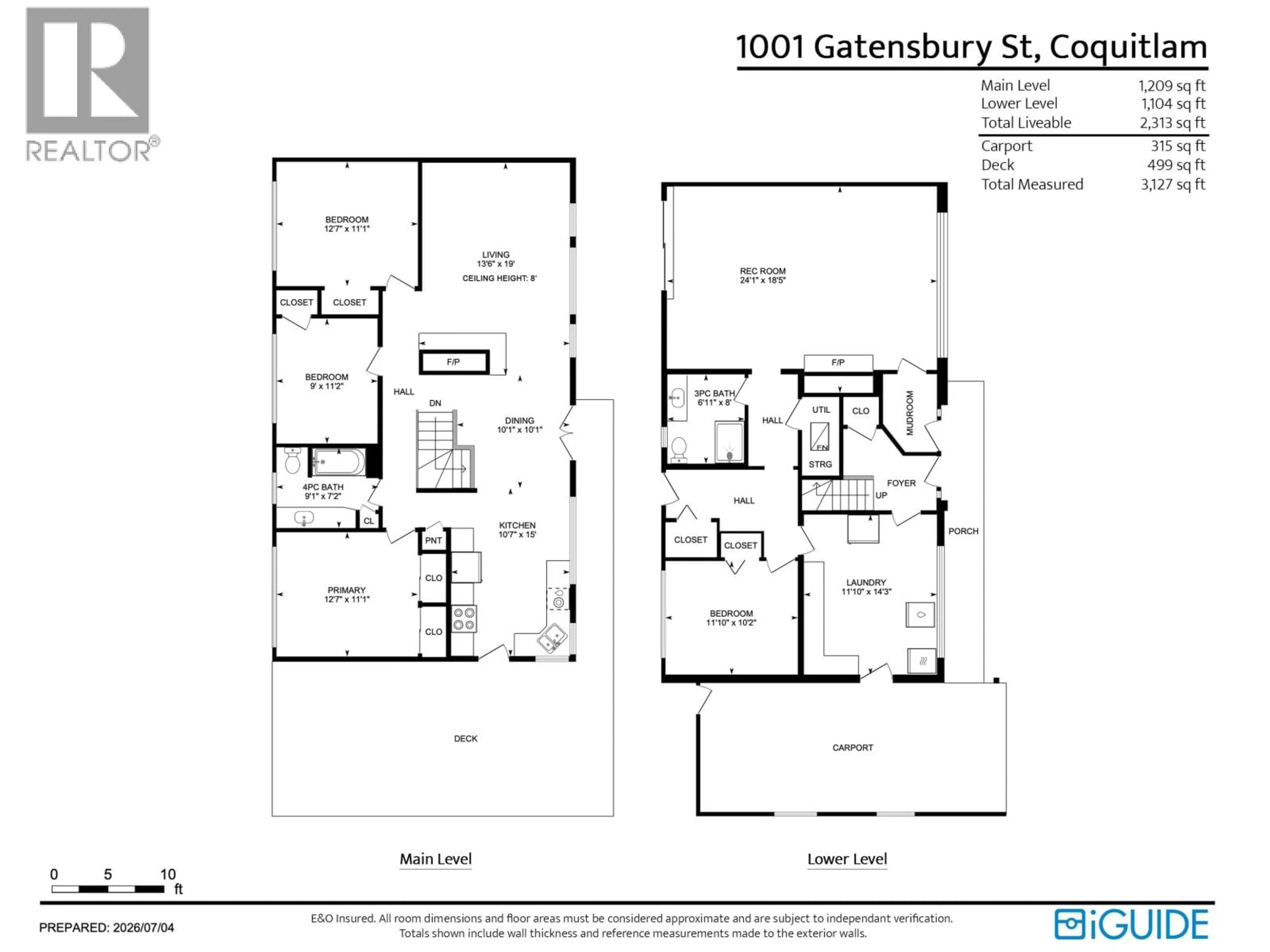 Floor plan for 1001 GATENSBURY STREET, Coquitlam British Columbia V3J5J6