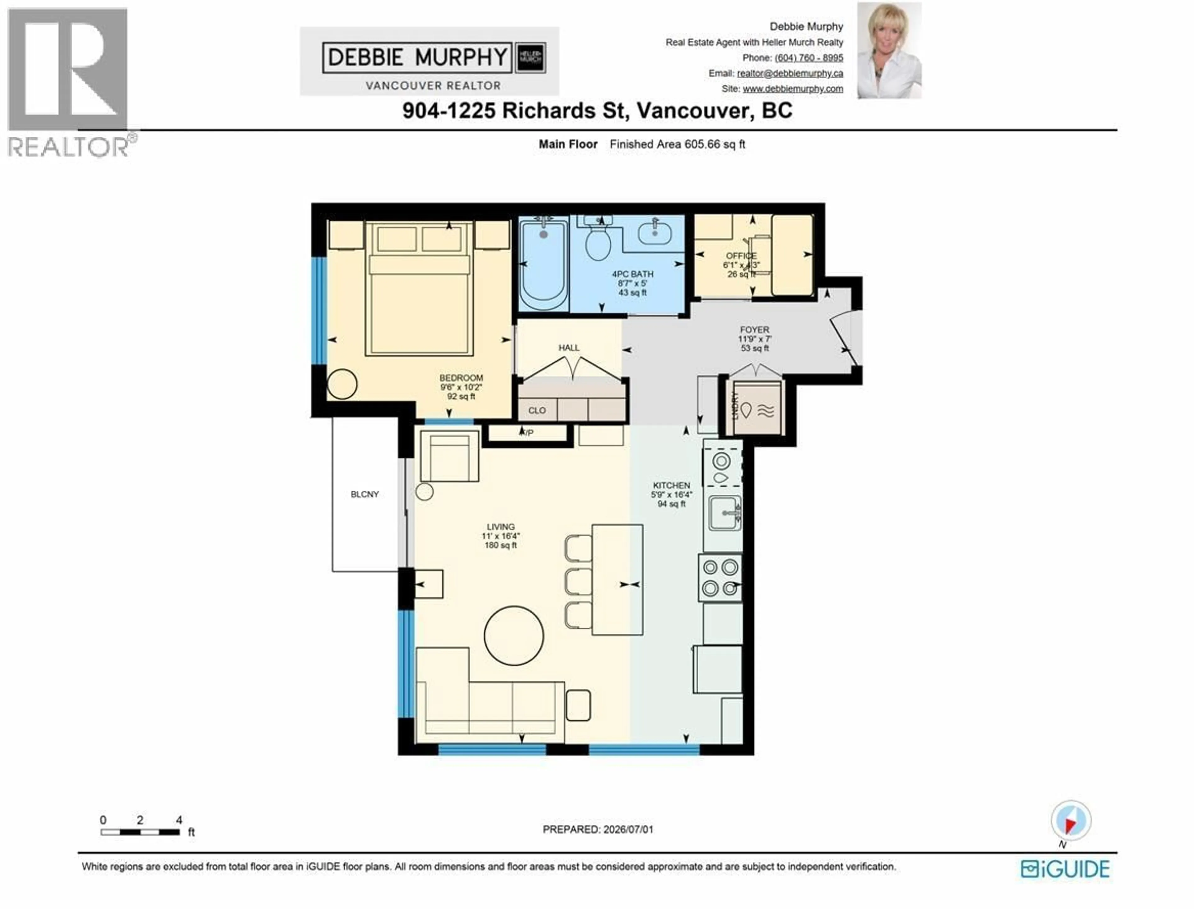 Floor plan for 904 - 1225 RICHARDS STREET, Vancouver British Columbia V6B1E6