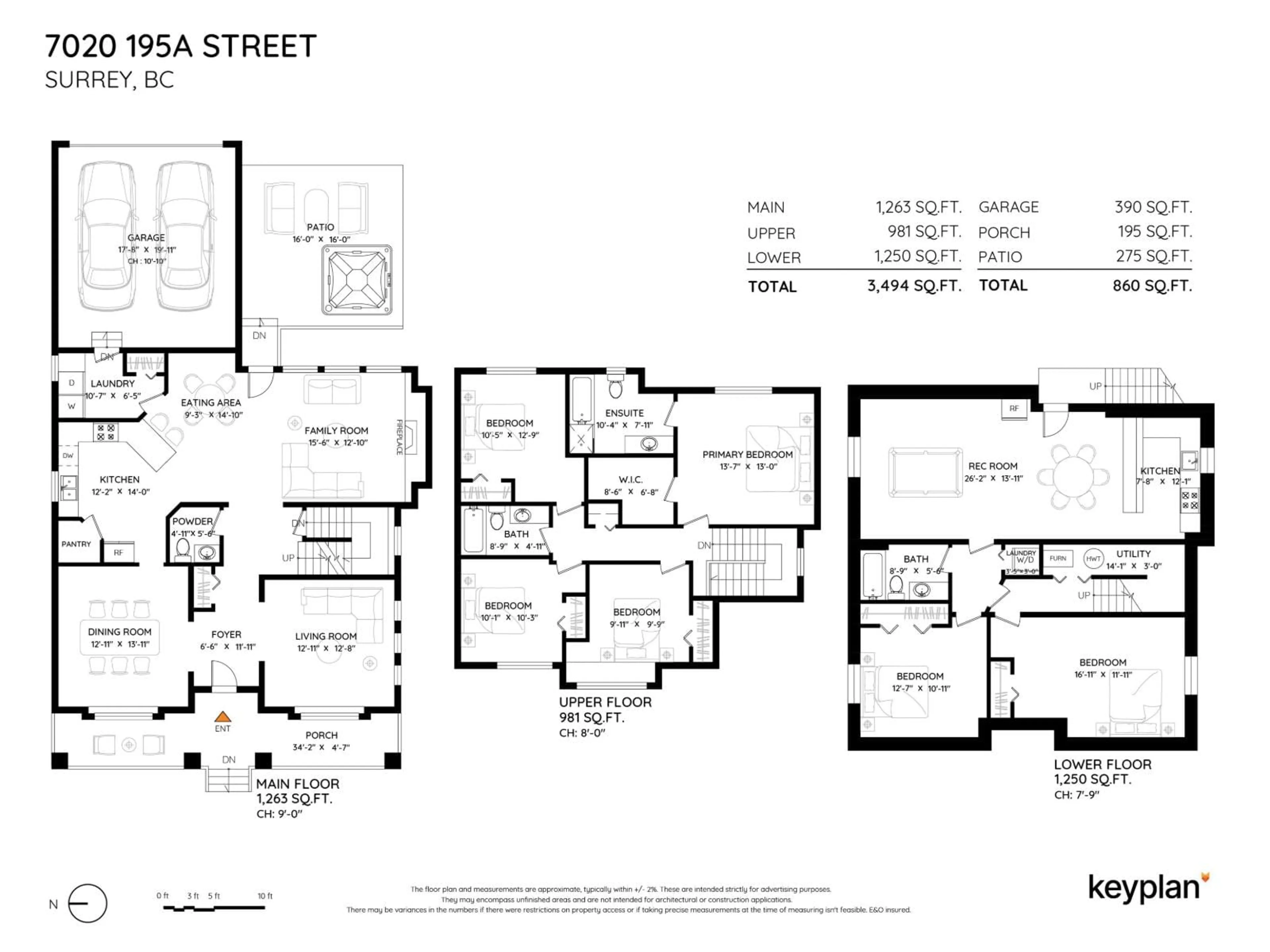 Floor plan for 7020 195A STREET, Surrey British Columbia V4N5Z2