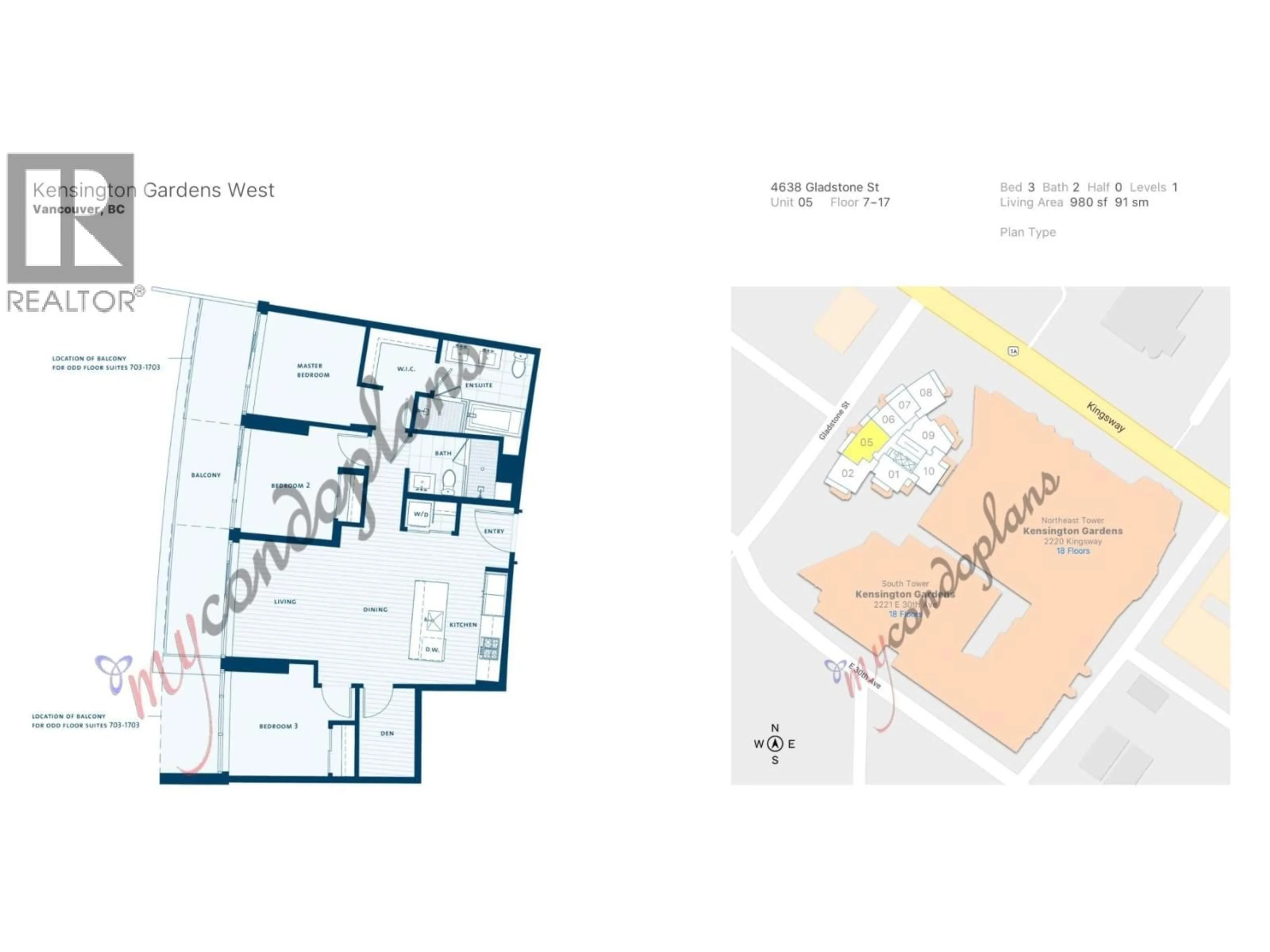 Floor plan for 1105 - 4638 GLADSTONE STREET, Vancouver British Columbia V5N0G5