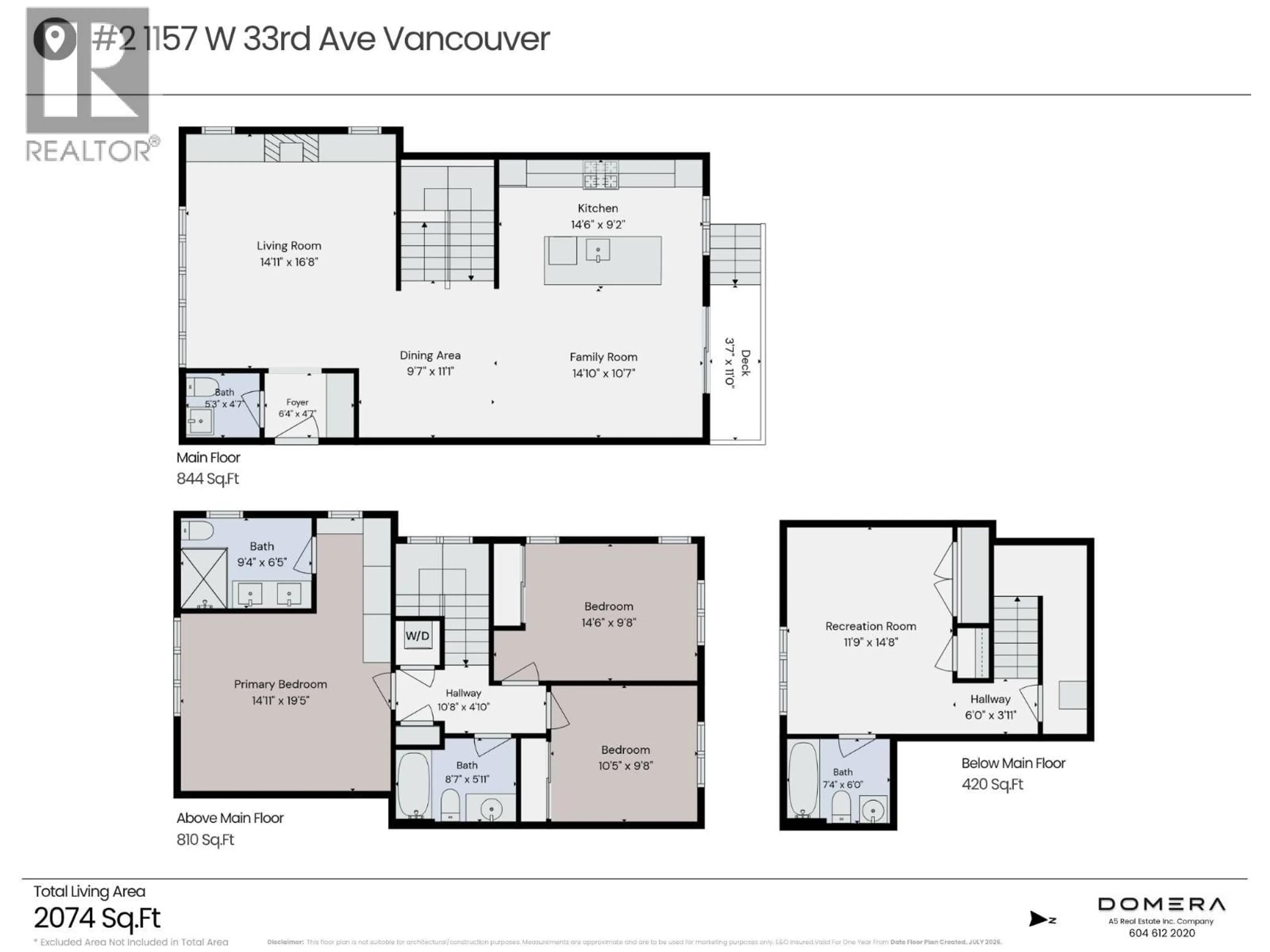 Floor plan for 2 - 1157 33RD AVENUE, Vancouver British Columbia V6M1A3