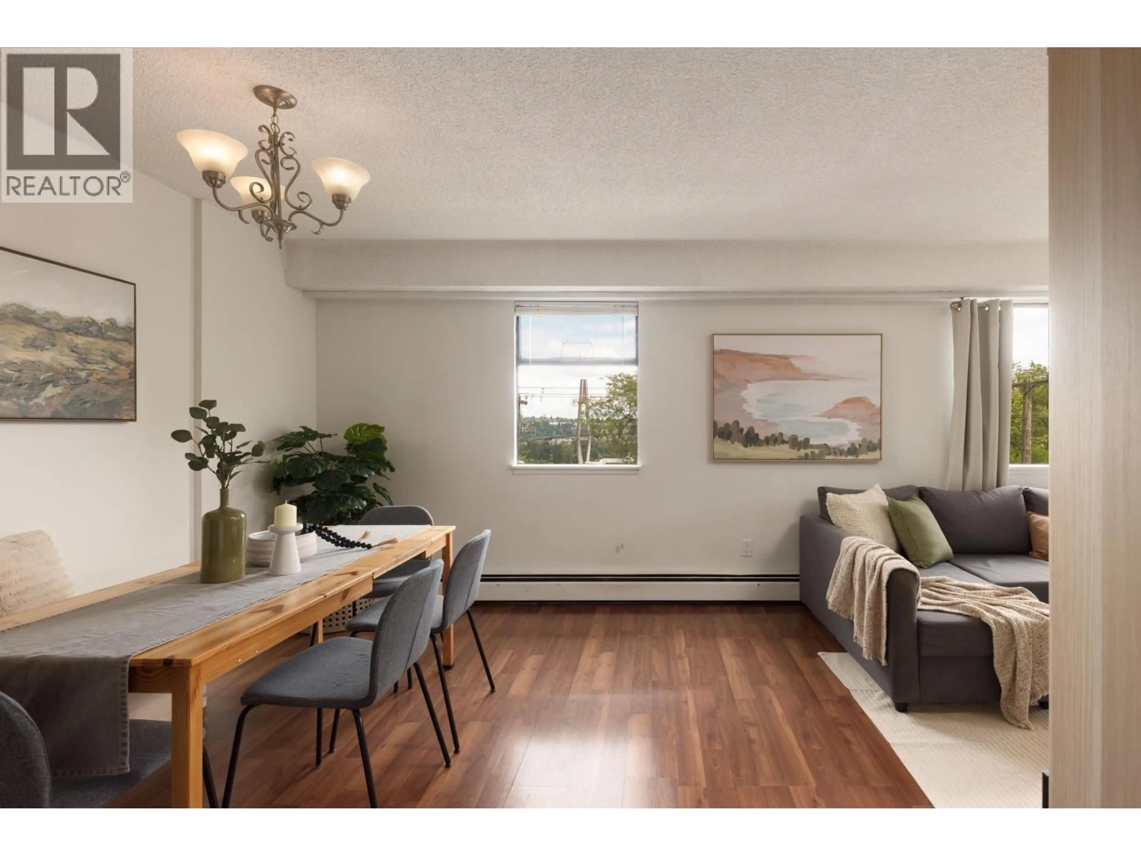 Living room with furniture, wood/laminate floor for 404 - 47 AGNES STREET, New Westminster British Columbia V3L1E2