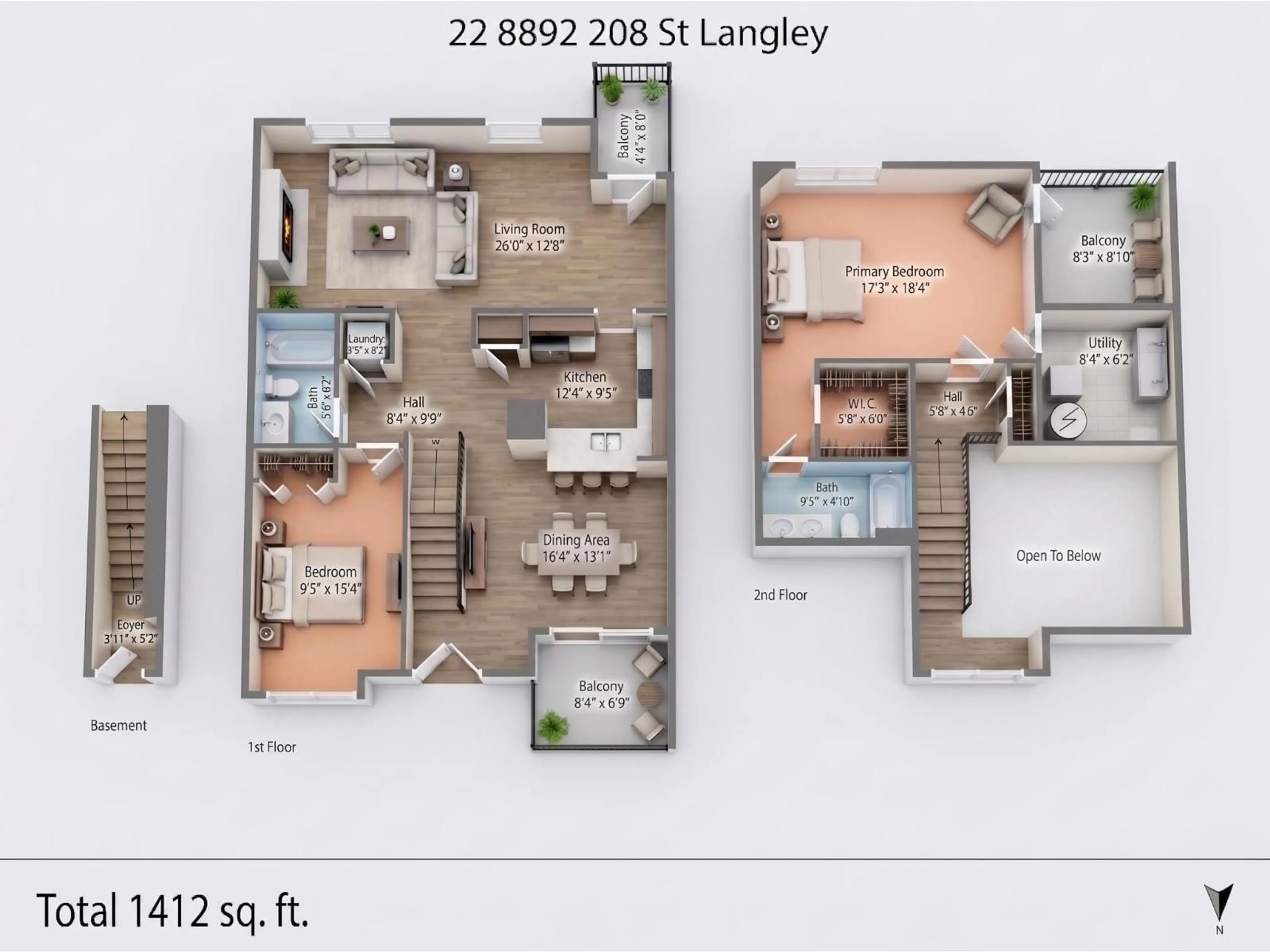 Floor plan for 22 - 8892 208 STREET, Langley British Columbia V1M2N8