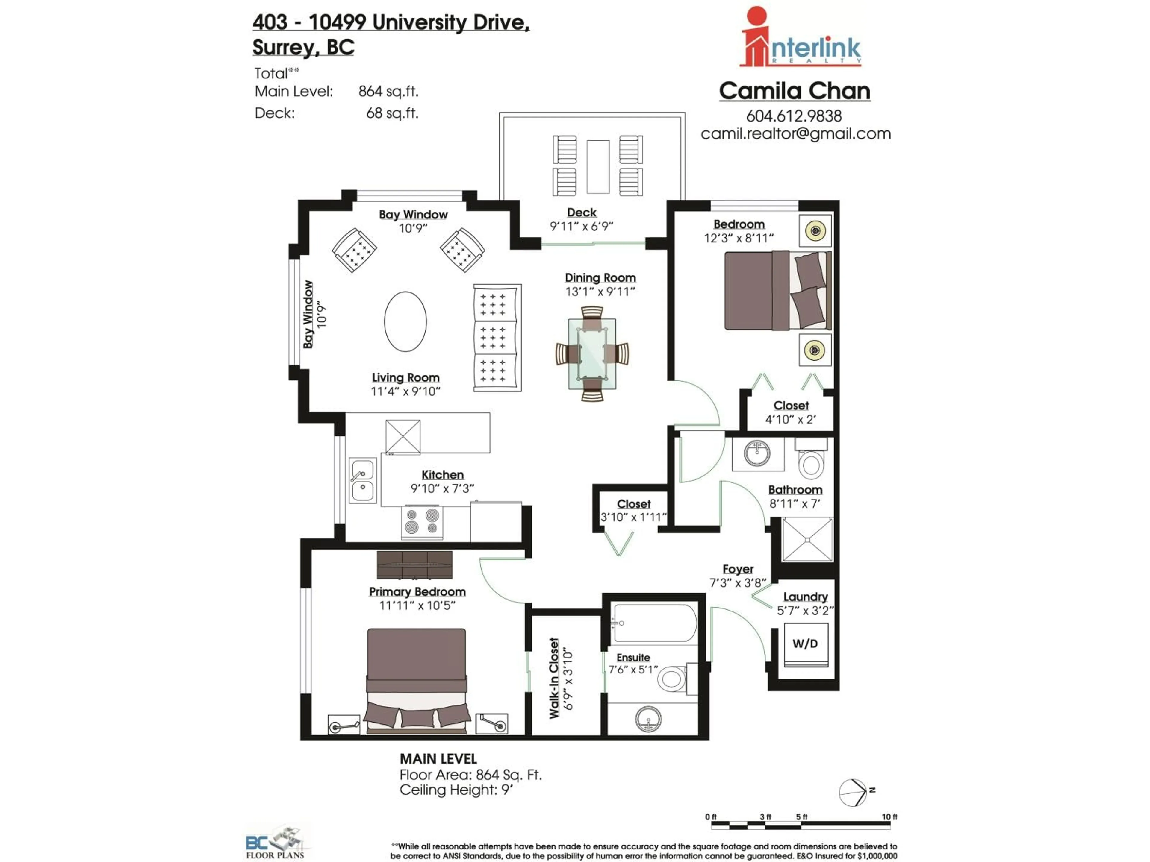 Floor plan for 403 - 10499 UNIVERSITY DRIVE, Surrey British Columbia V3T0A4