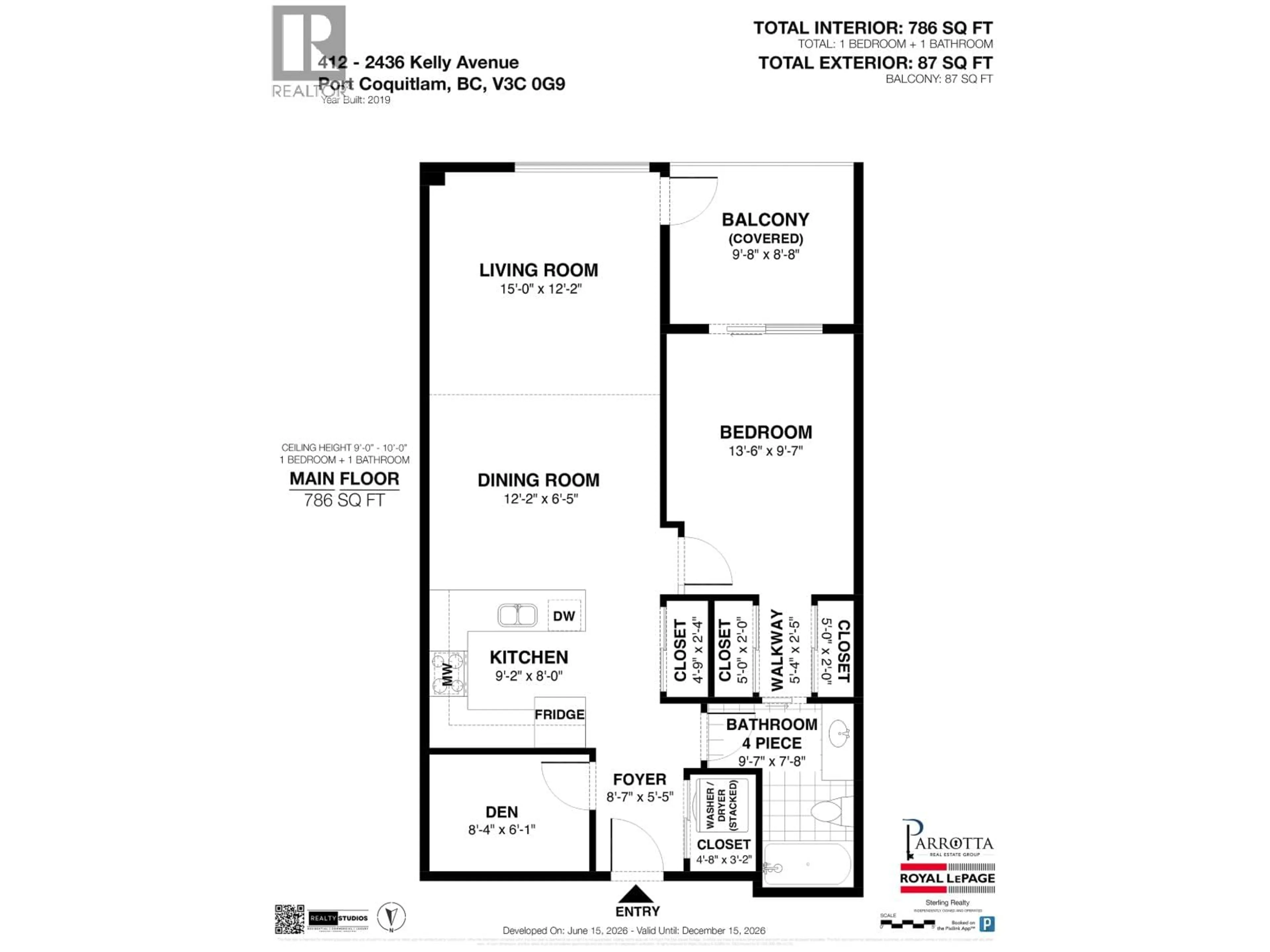 Floor plan for 412 - 2436 KELLY AVENUE, Port Coquitlam British Columbia V3C1Y4