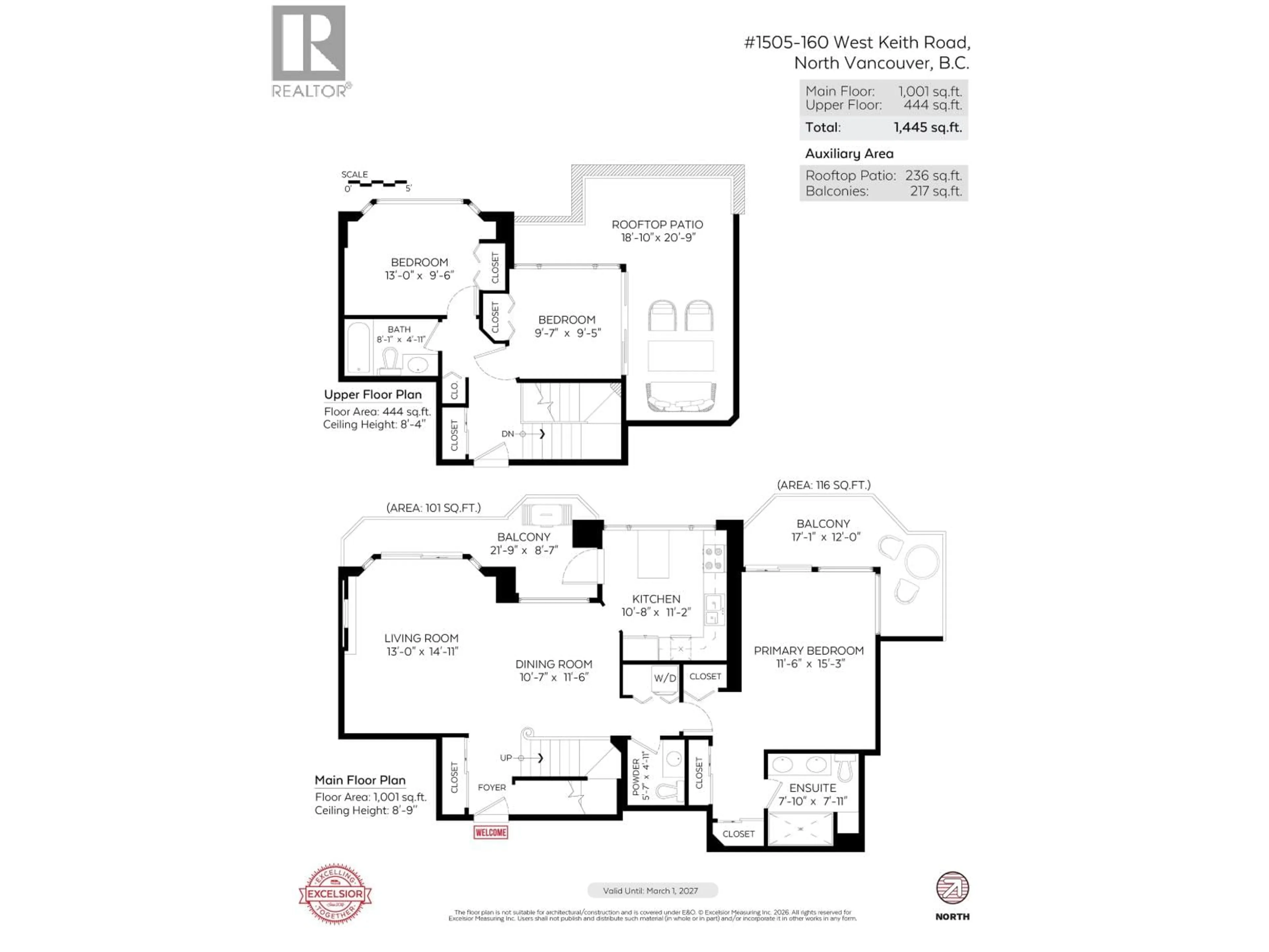 Floor plan for 1505 - 160 KEITH ROAD, North Vancouver British Columbia V7M3M2