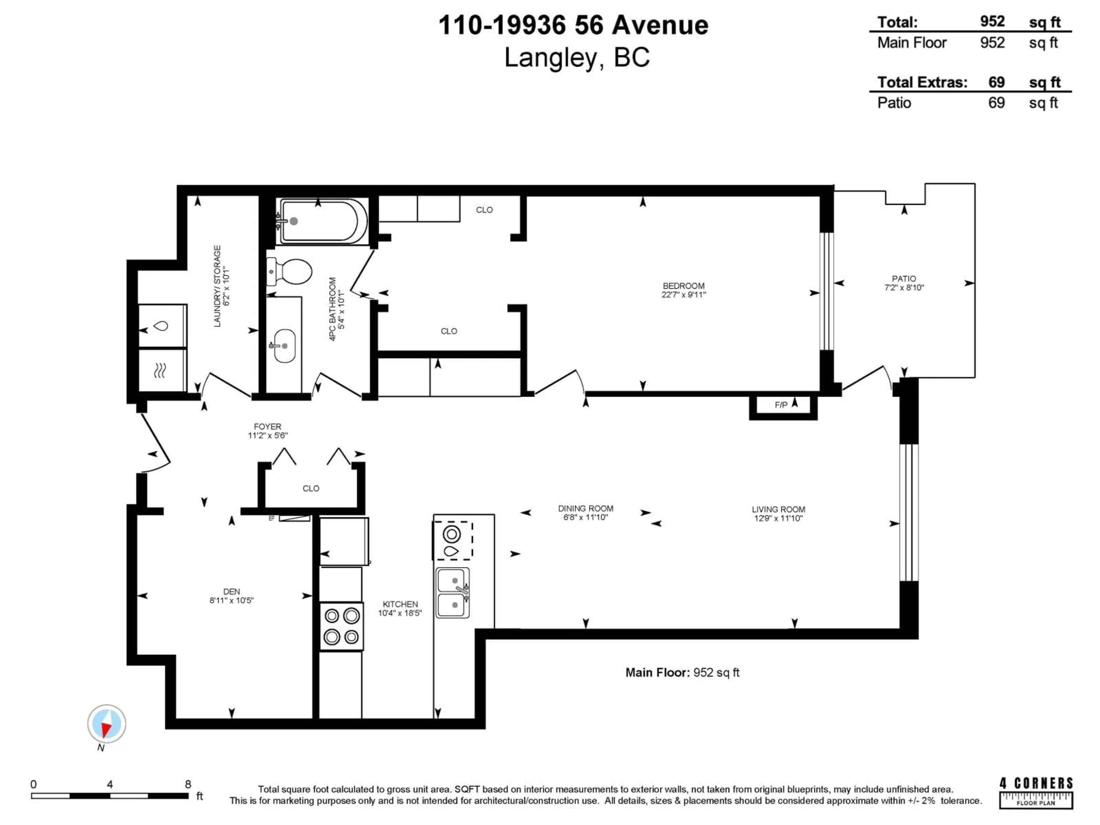 Floor plan for 110 - 19936 56 AVENUE, Langley British Columbia V3A0E1