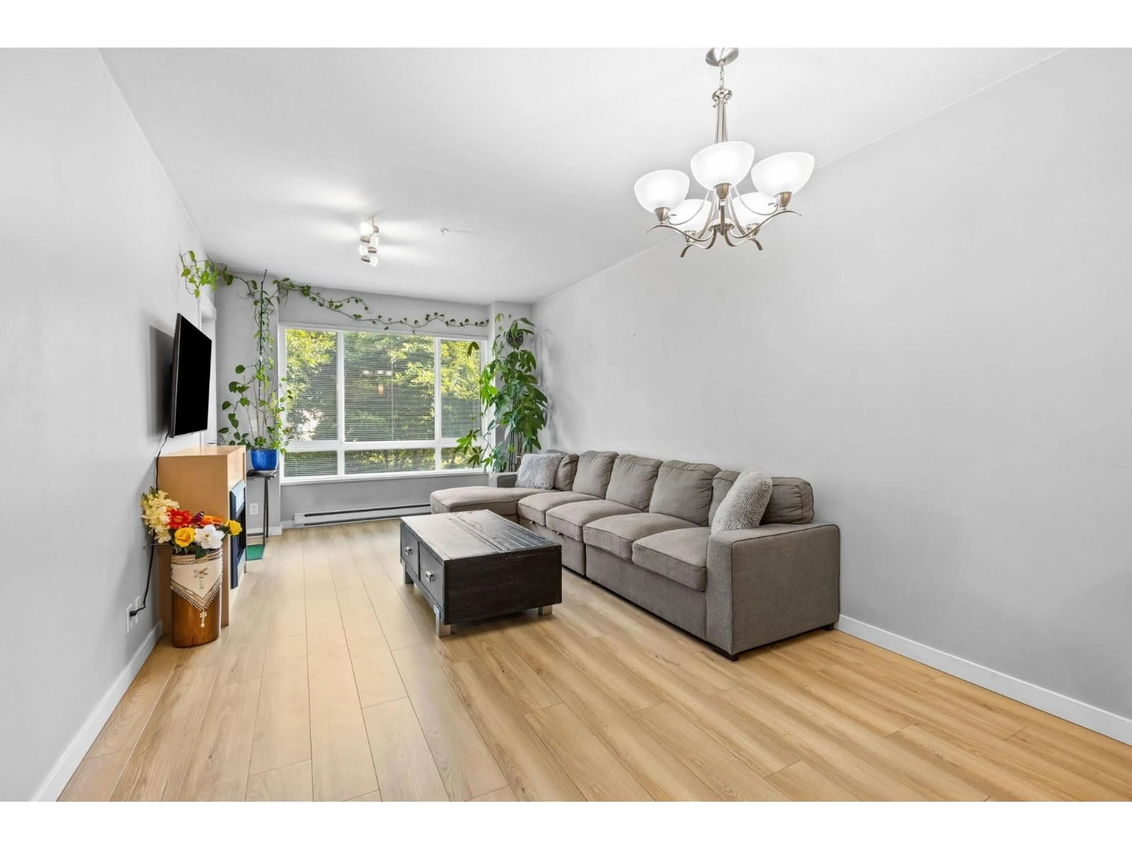 Living room with furniture, wood/laminate floor for 208 - 2943 NELSON PLACE, Abbotsford British Columbia V2S0C8