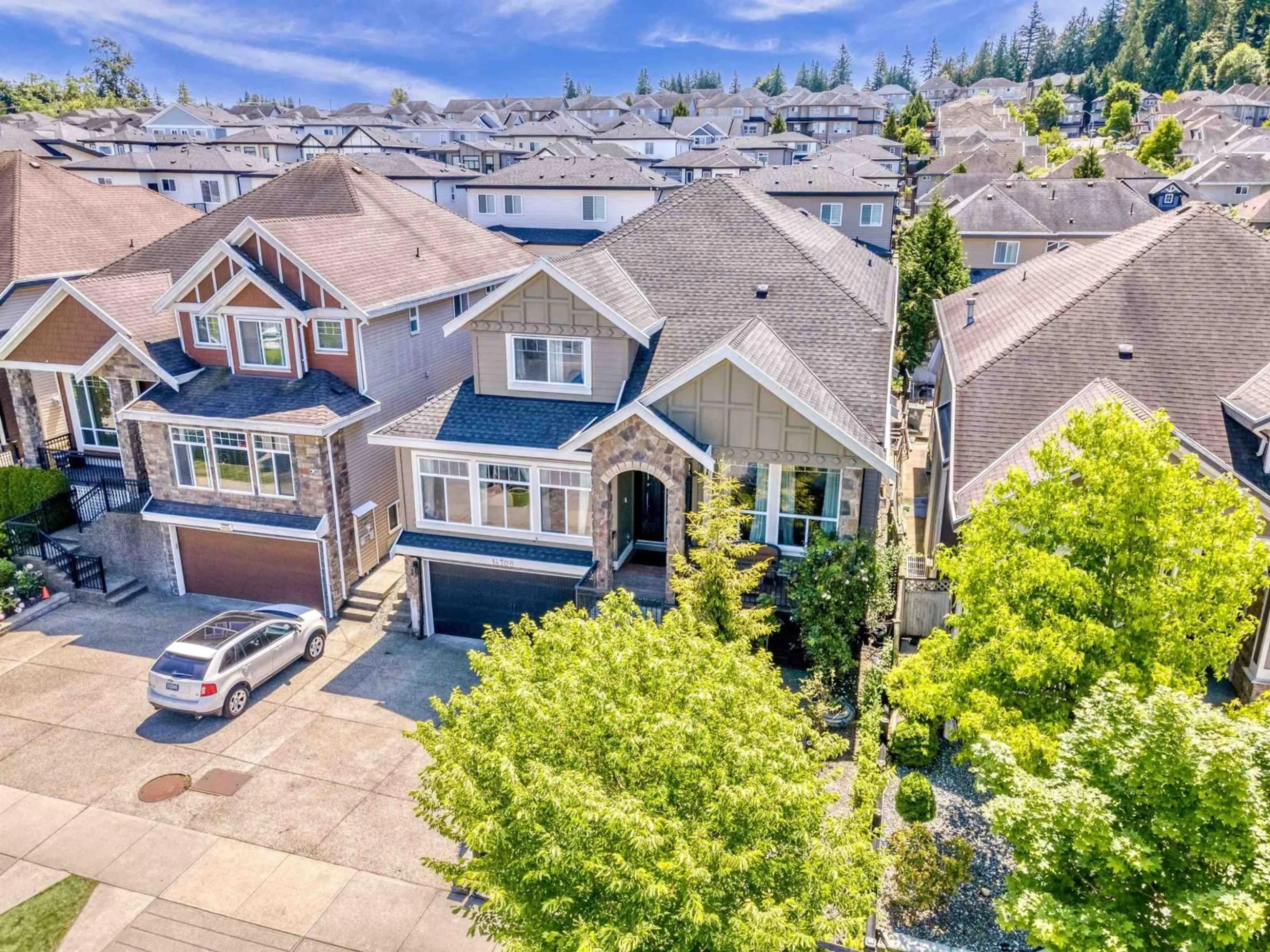 A pic from outside/outdoor area/front of a property/back of a property/a pic from drone, mountain view for 14706 63 AVENUE, Surrey British Columbia V3S3T1