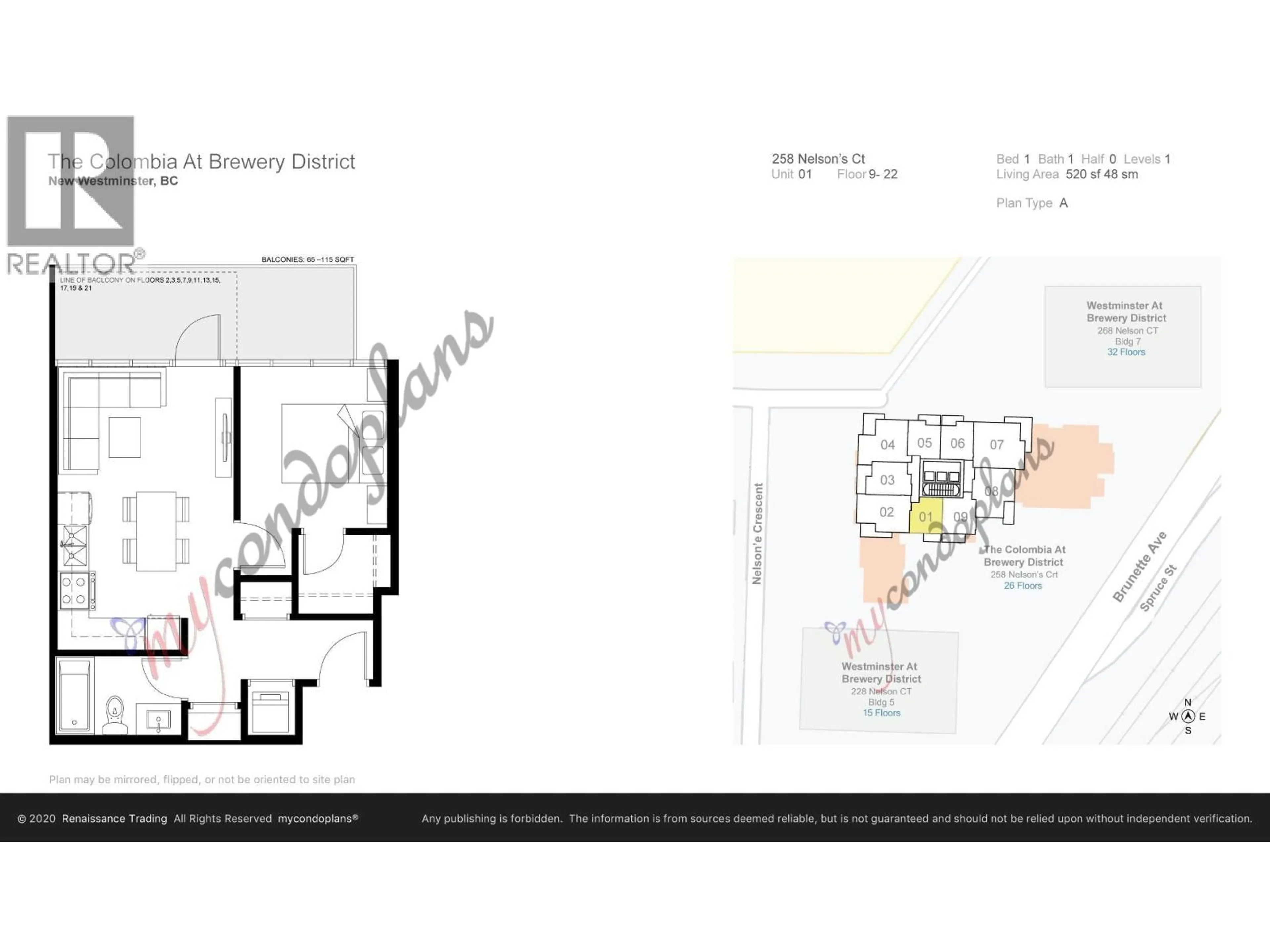Floor plan for 1301 - 258 NELSON'S COURT, New Westminster British Columbia V3L0J9