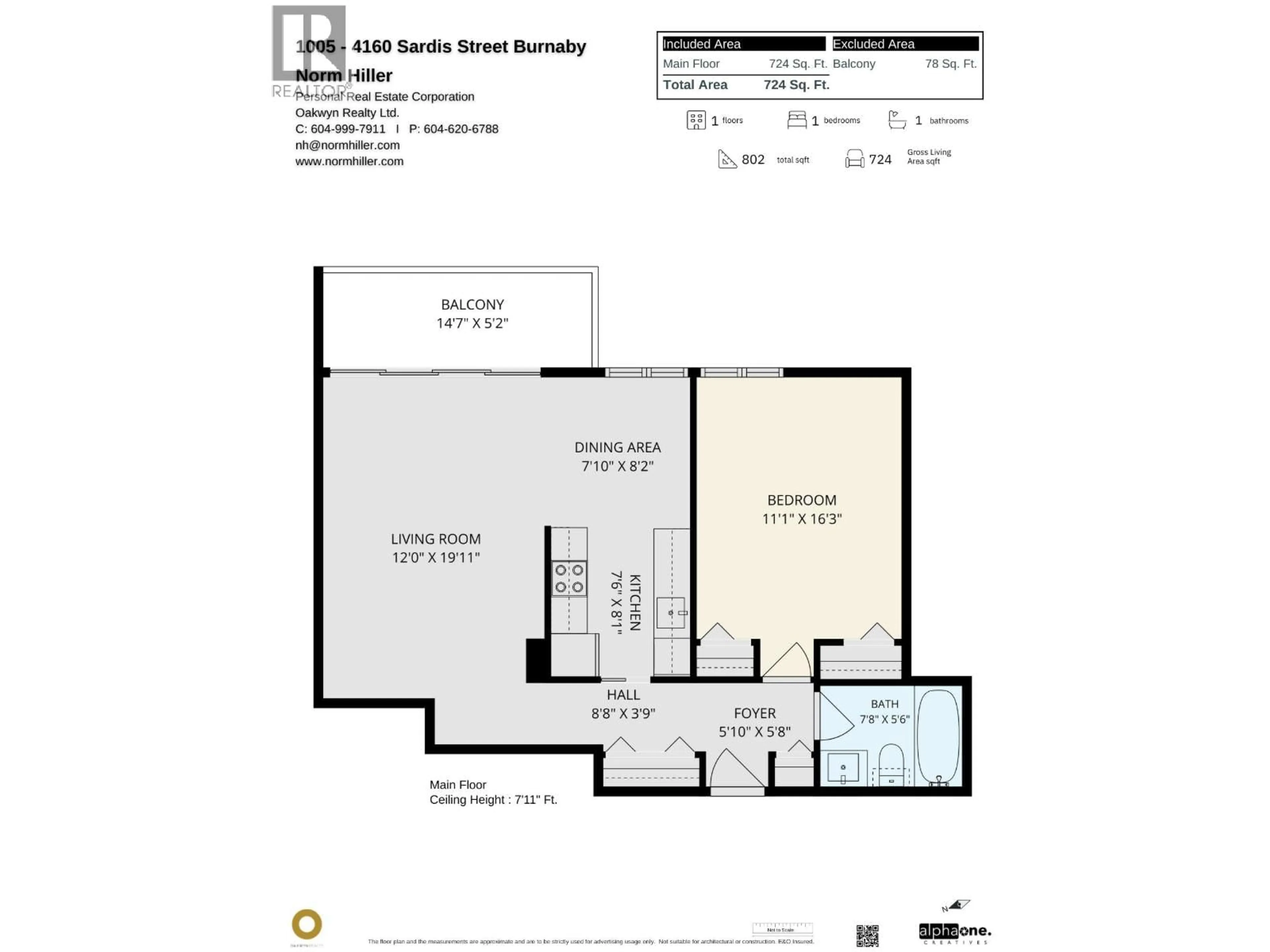 Floor plan for 1005 - 4160 SARDIS STREET, Burnaby British Columbia V5H1K2