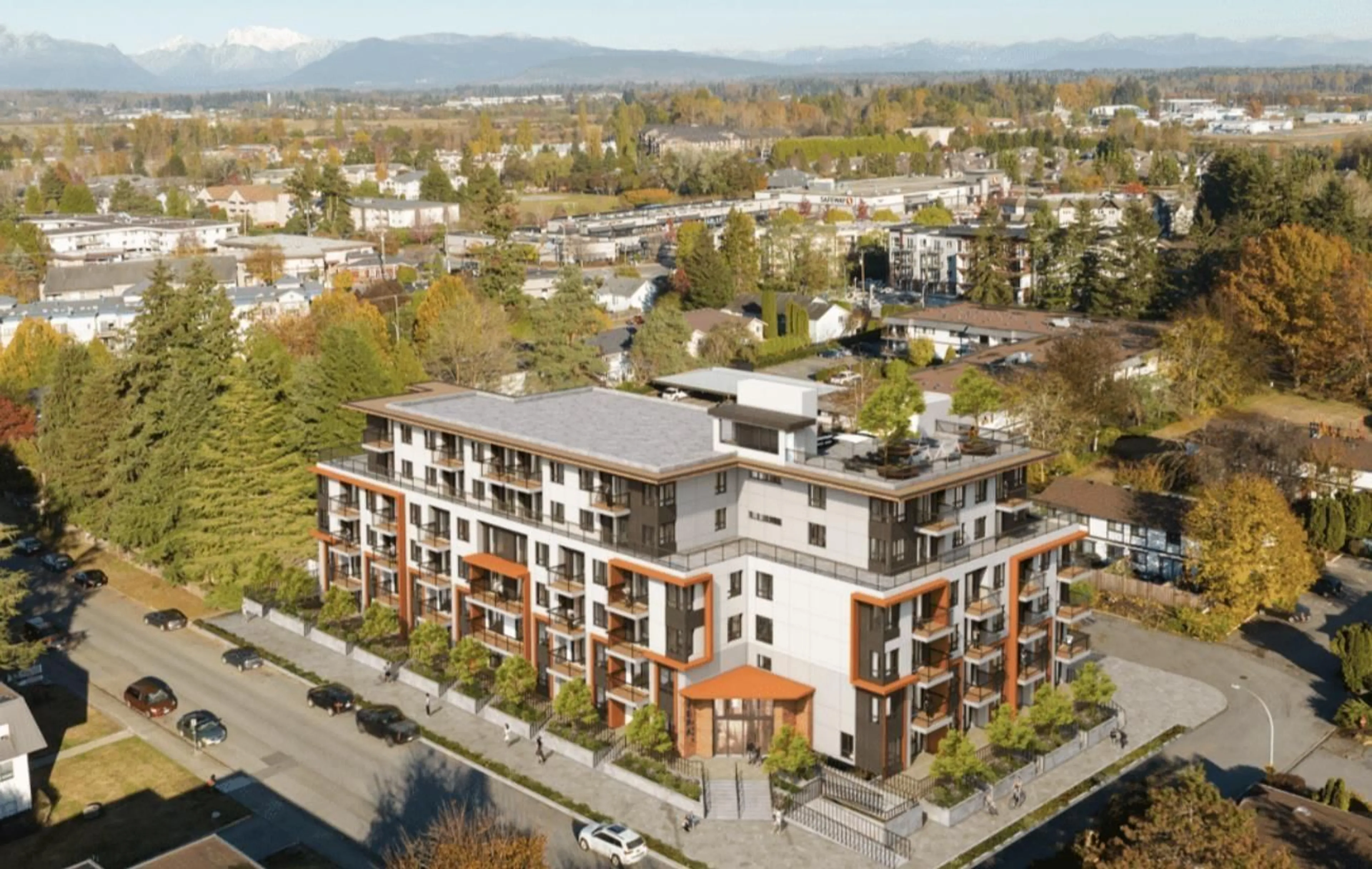 A pic from outside/outdoor area/front of a property/back of a property/a pic from drone, water/lake/river/ocean view for 305 - 5398 207 STREET, Langley British Columbia V3A2E6
