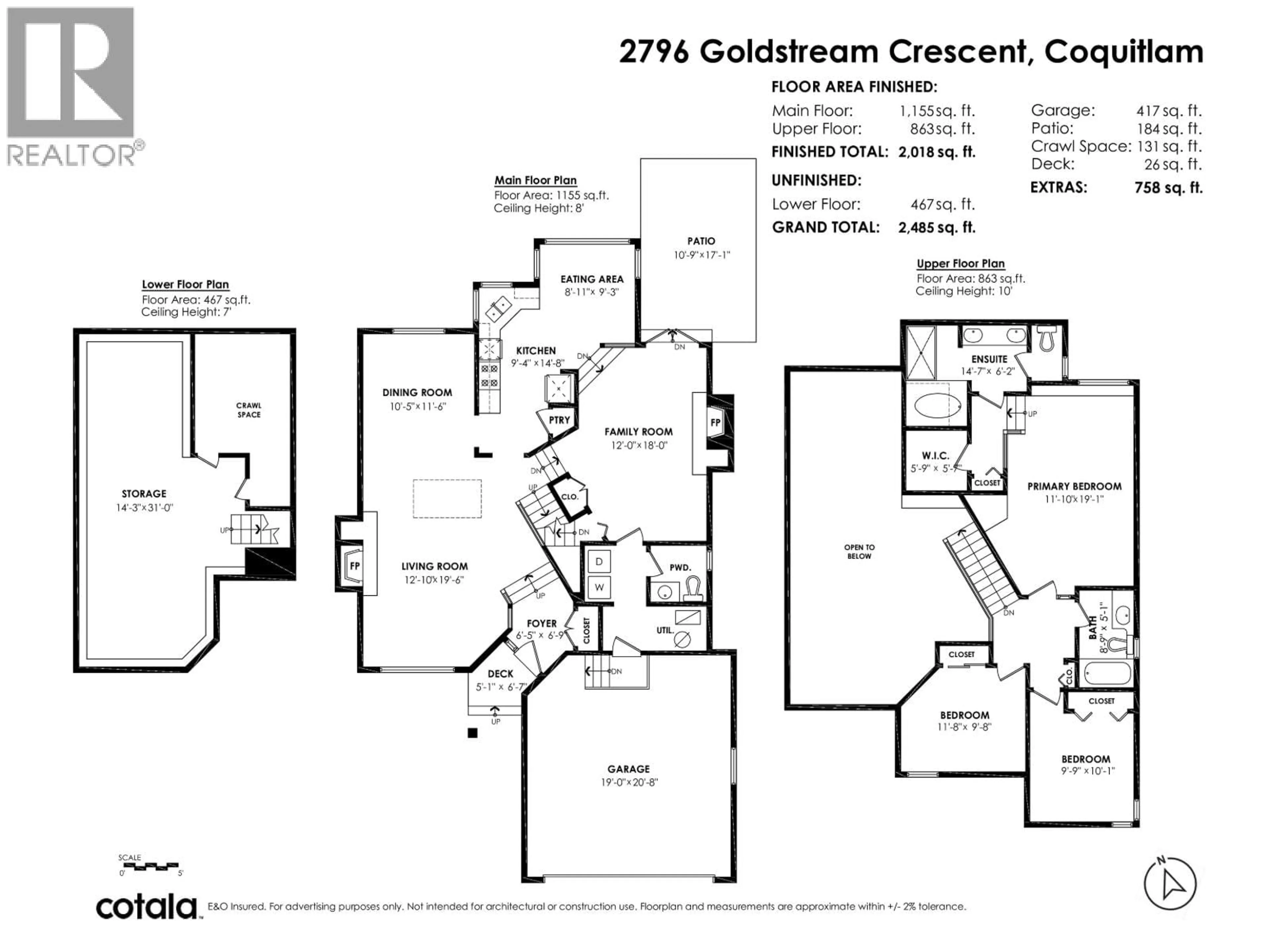 Floor plan for 2796 GOLDSTREAM CRESCENT, Coquitlam British Columbia V3C5G9