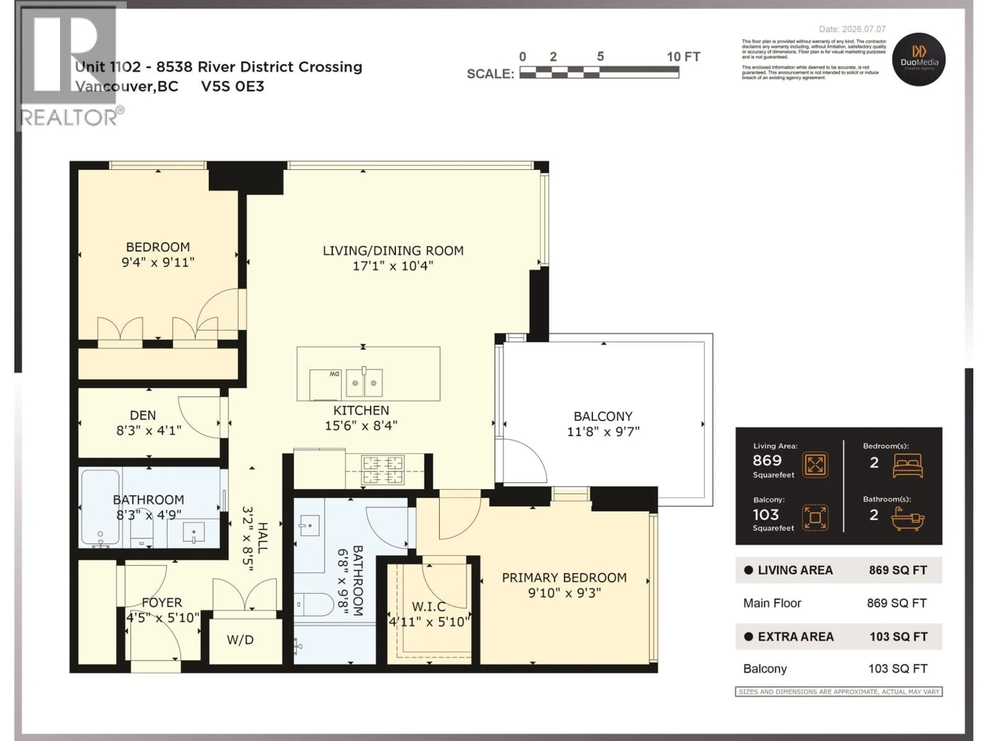 Floor plan for 1102 - 8538 RIVER DISTRICT CROSSING, Vancouver British Columbia V5S0C9