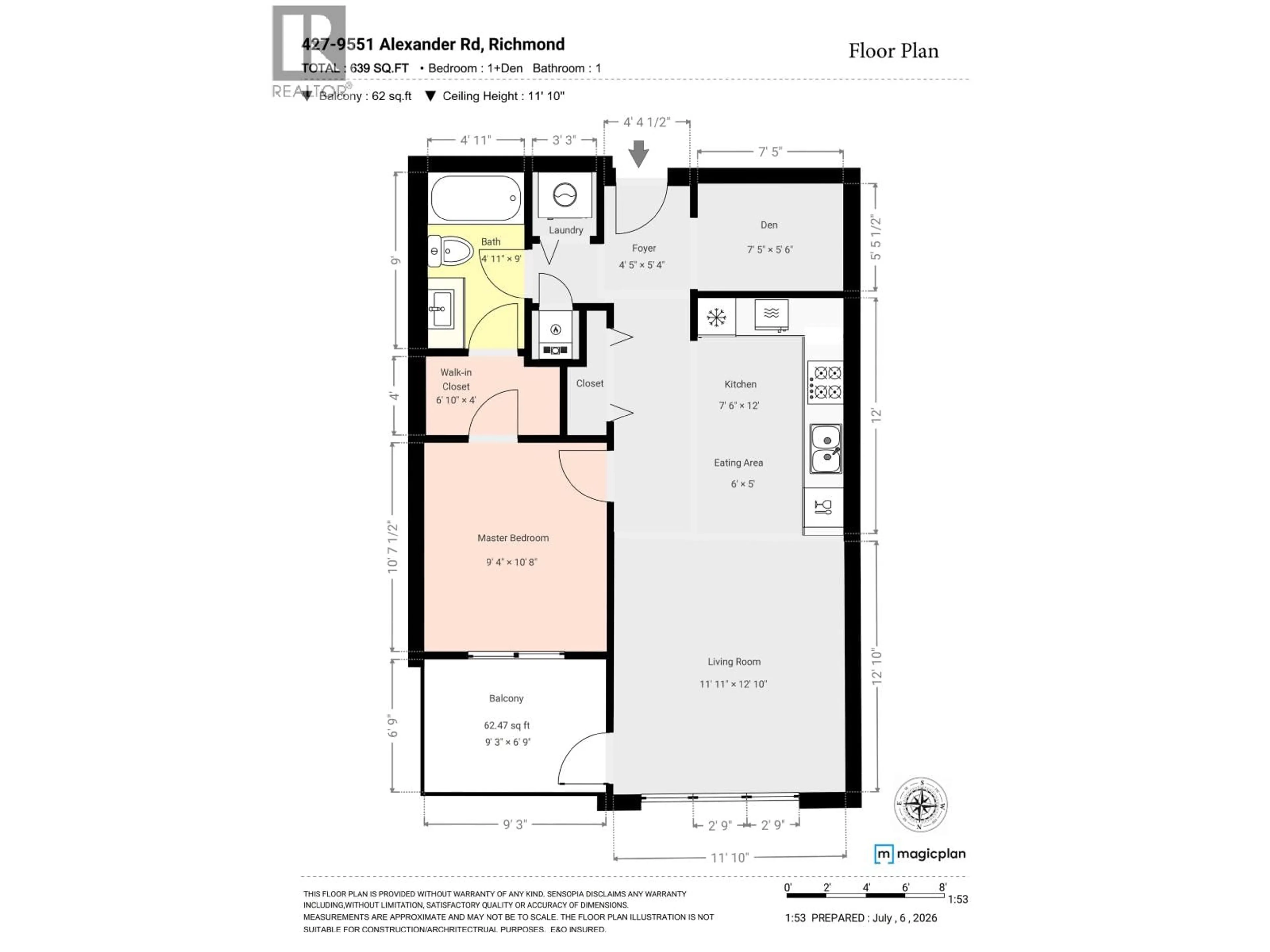 Floor plan for 427 - 9551 ALEXANDRA ROAD, Richmond British Columbia V6X0S6