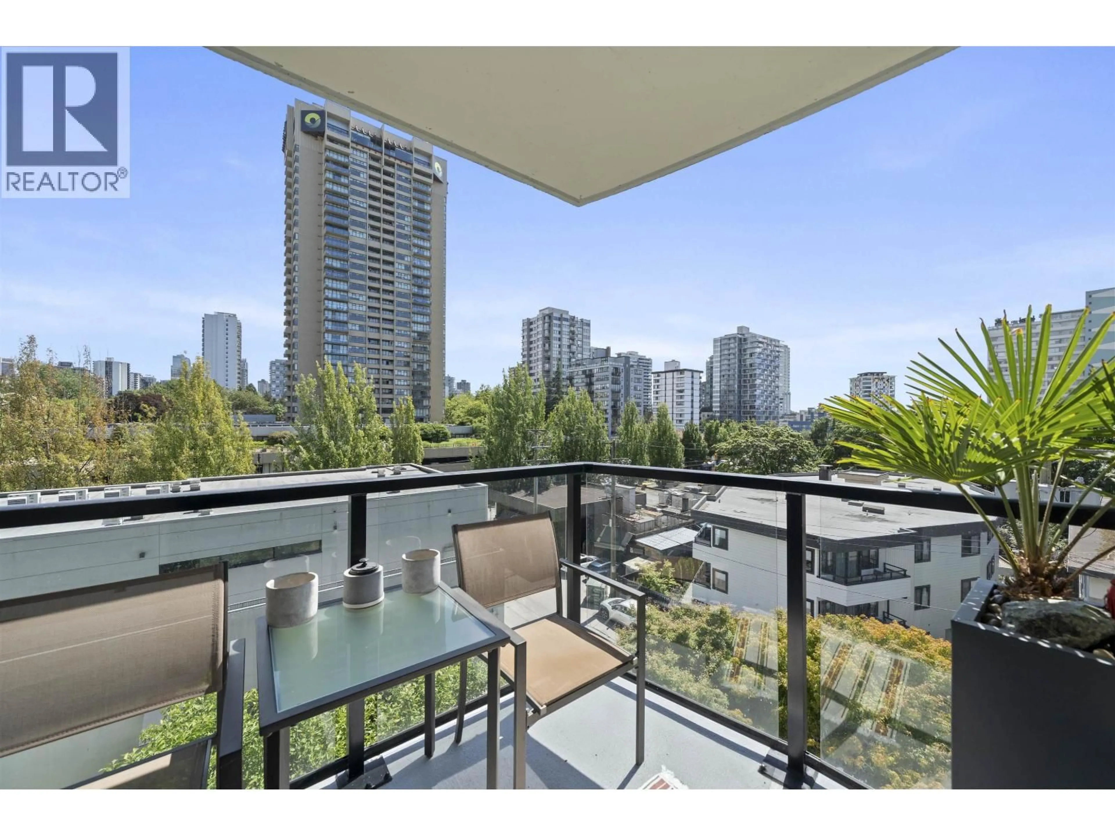 Balcony in the apartment, city buildings view from balcony for 502 - 1838 NELSON STREET, Vancouver British Columbia V6G1N1