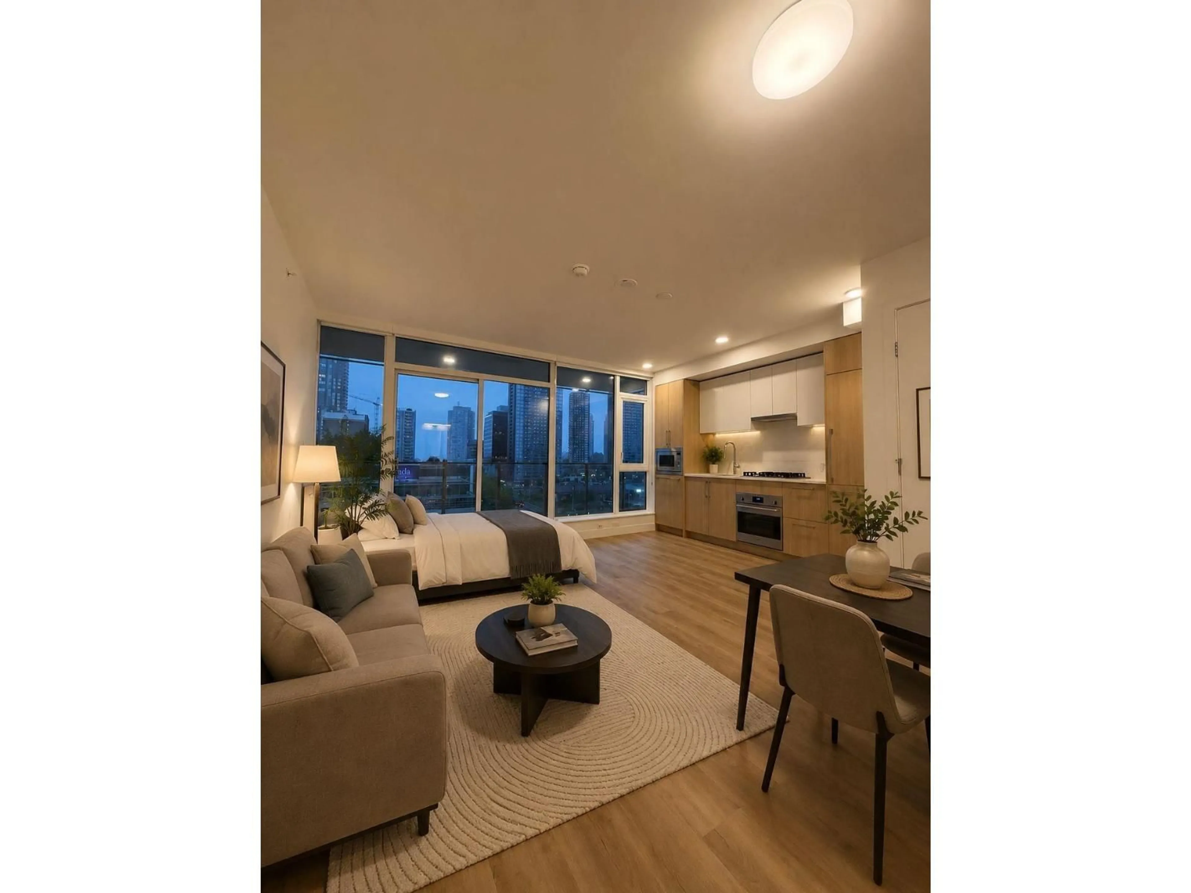 Living room with furniture, wood/laminate floor for 906 - 9675 KING GEORGE BOULEVARD, Surrey British Columbia V3T0T7