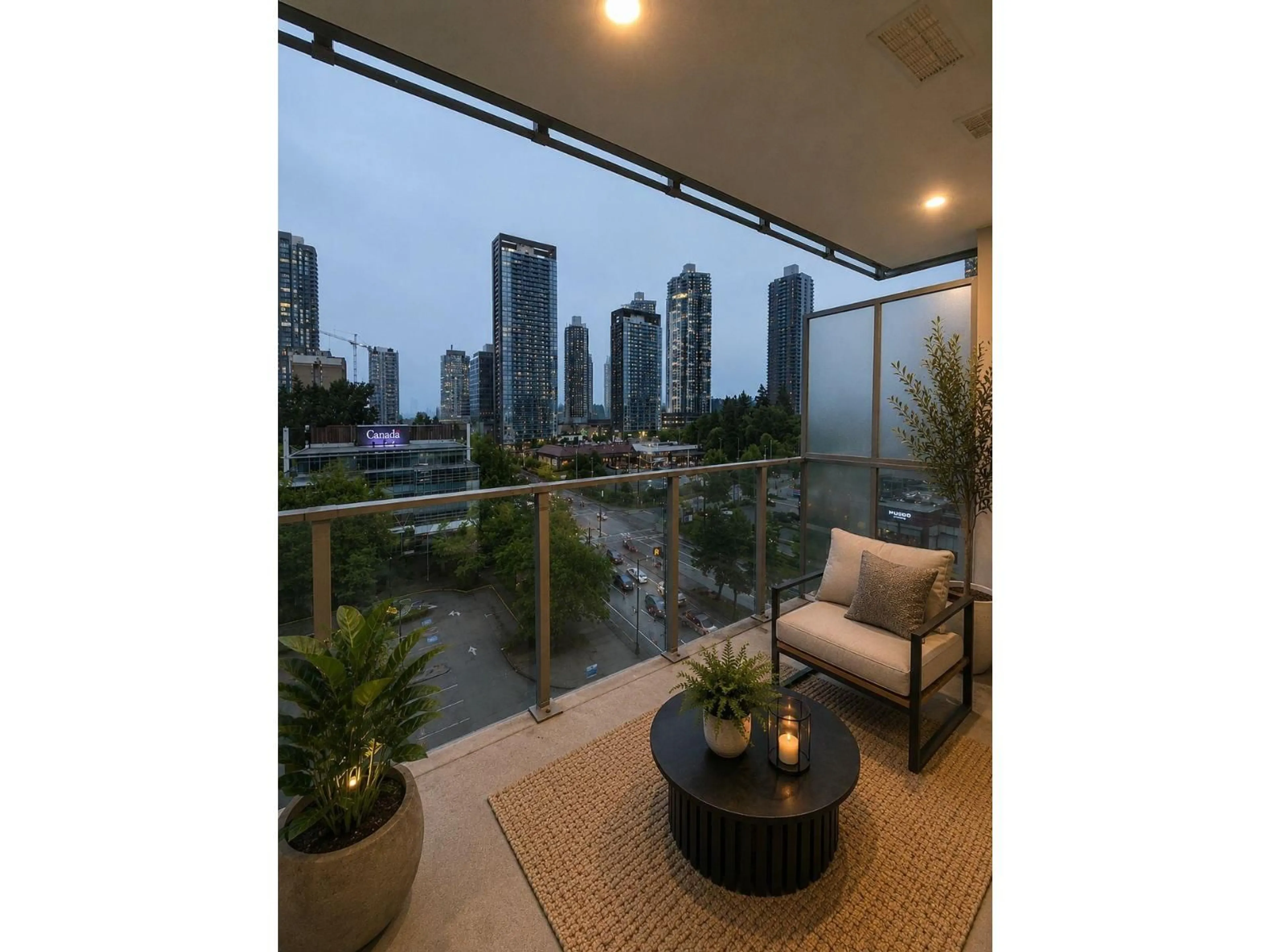 Patio, city buildings view from balcony for 906 - 9675 KING GEORGE BOULEVARD, Surrey British Columbia V3T0T7