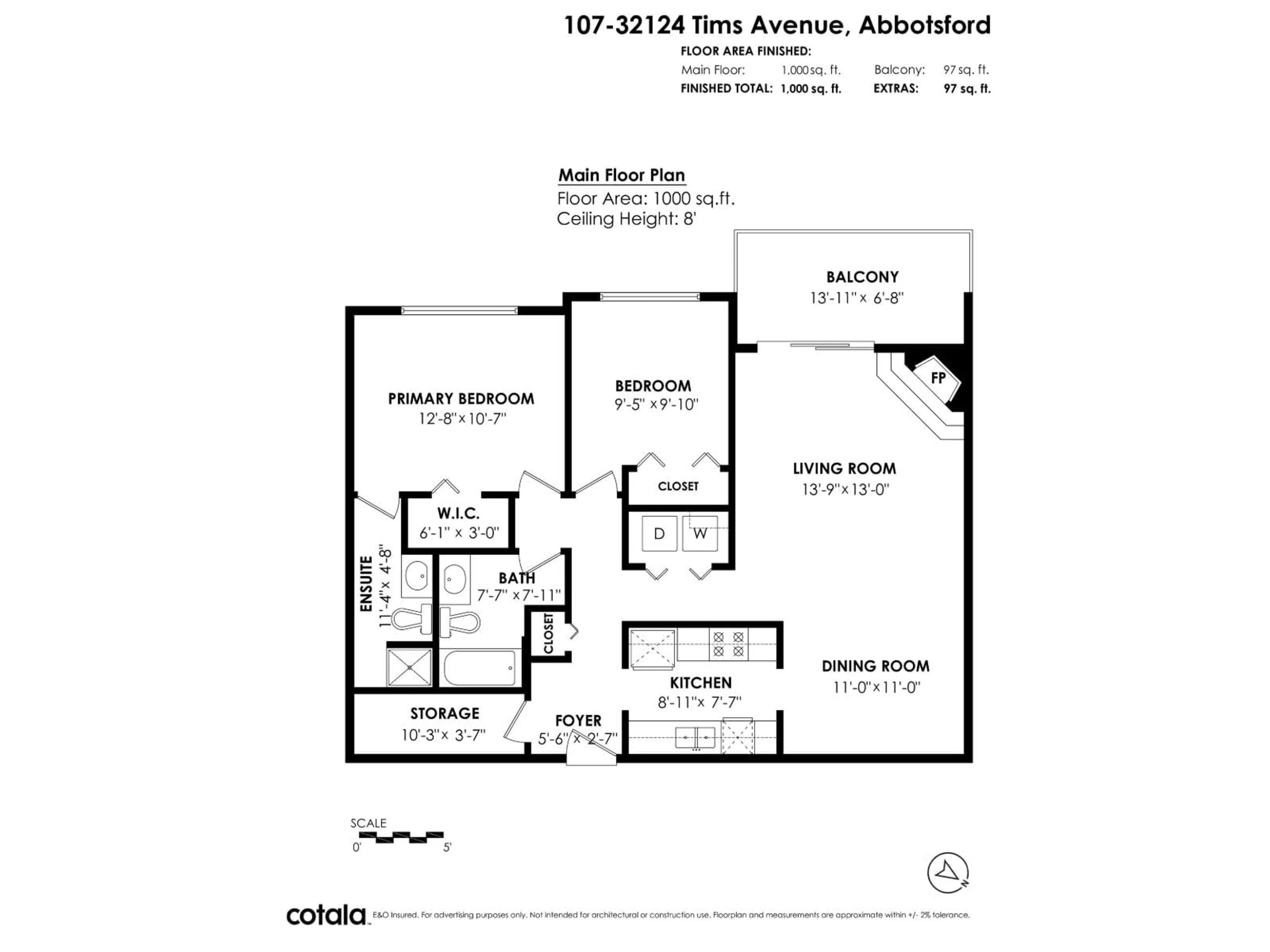 Floor plan for 107 - 32124 TIMS AVENUE, Abbotsford British Columbia V2T2H4