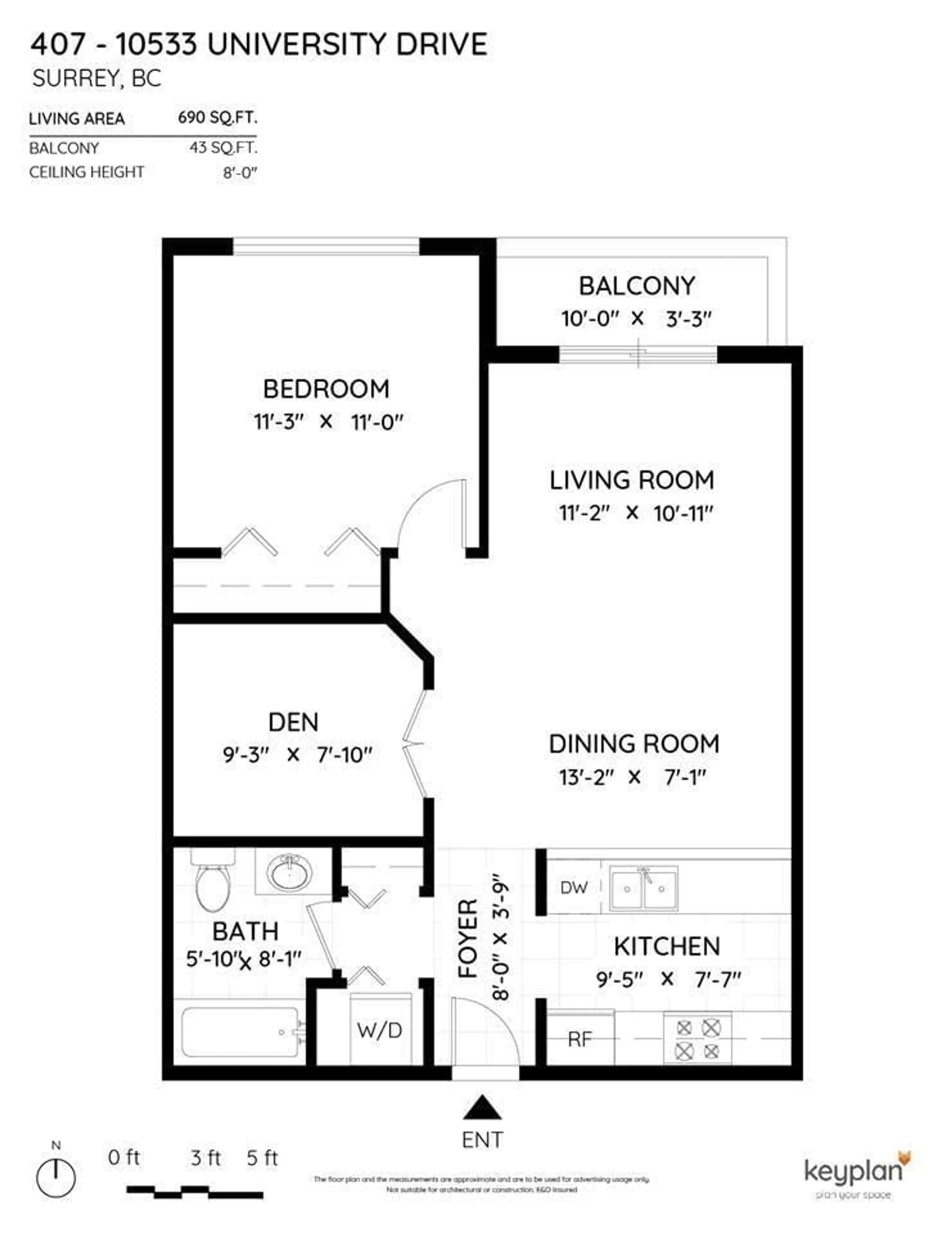 Floor plan for 407 - 10533 UNIVERSITY DRIVE, Surrey British Columbia V3T5T7