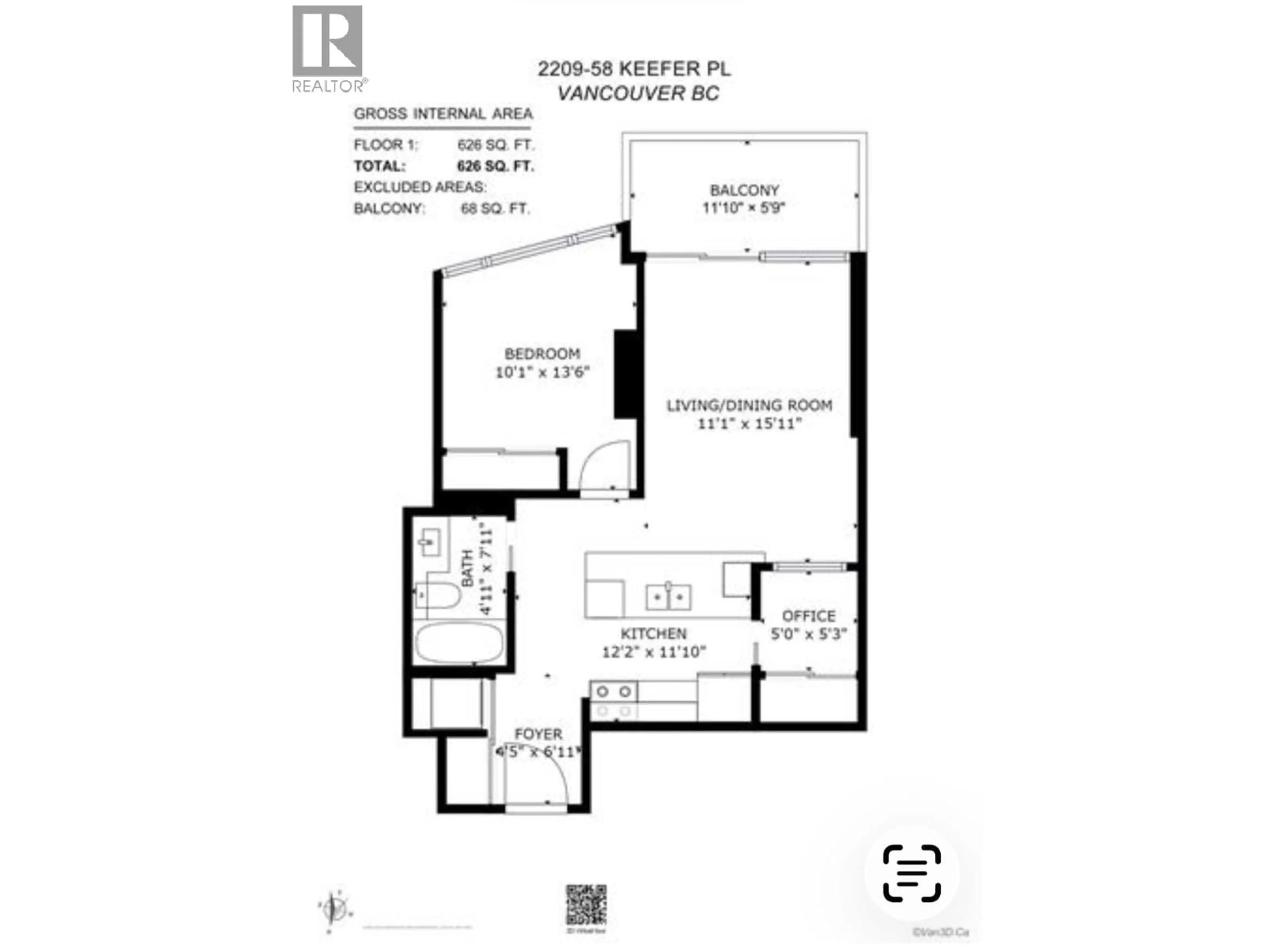 Floor plan for 2209 - 58 KEEFER PLACE, Vancouver British Columbia V6B0B8