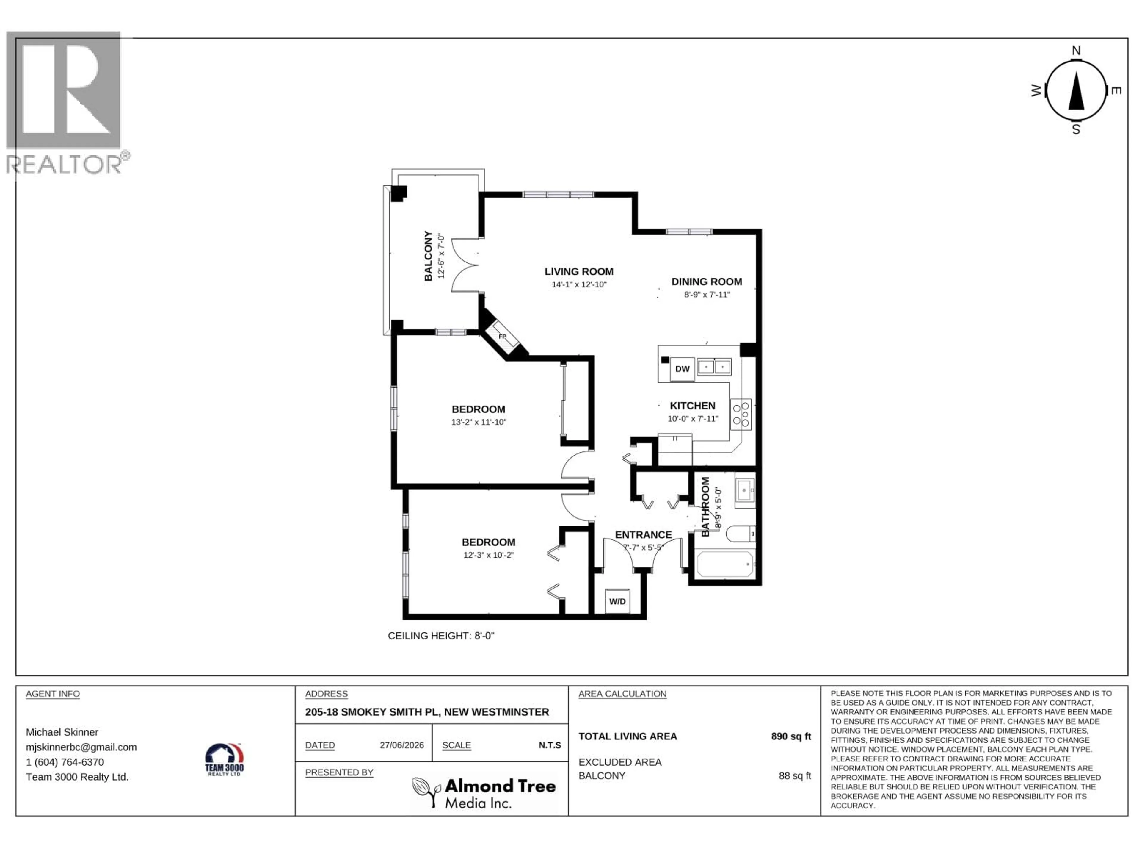Floor plan for 205 - 18 SMOKEY SMITH PLACE, New Westminster British Columbia V3L5V3