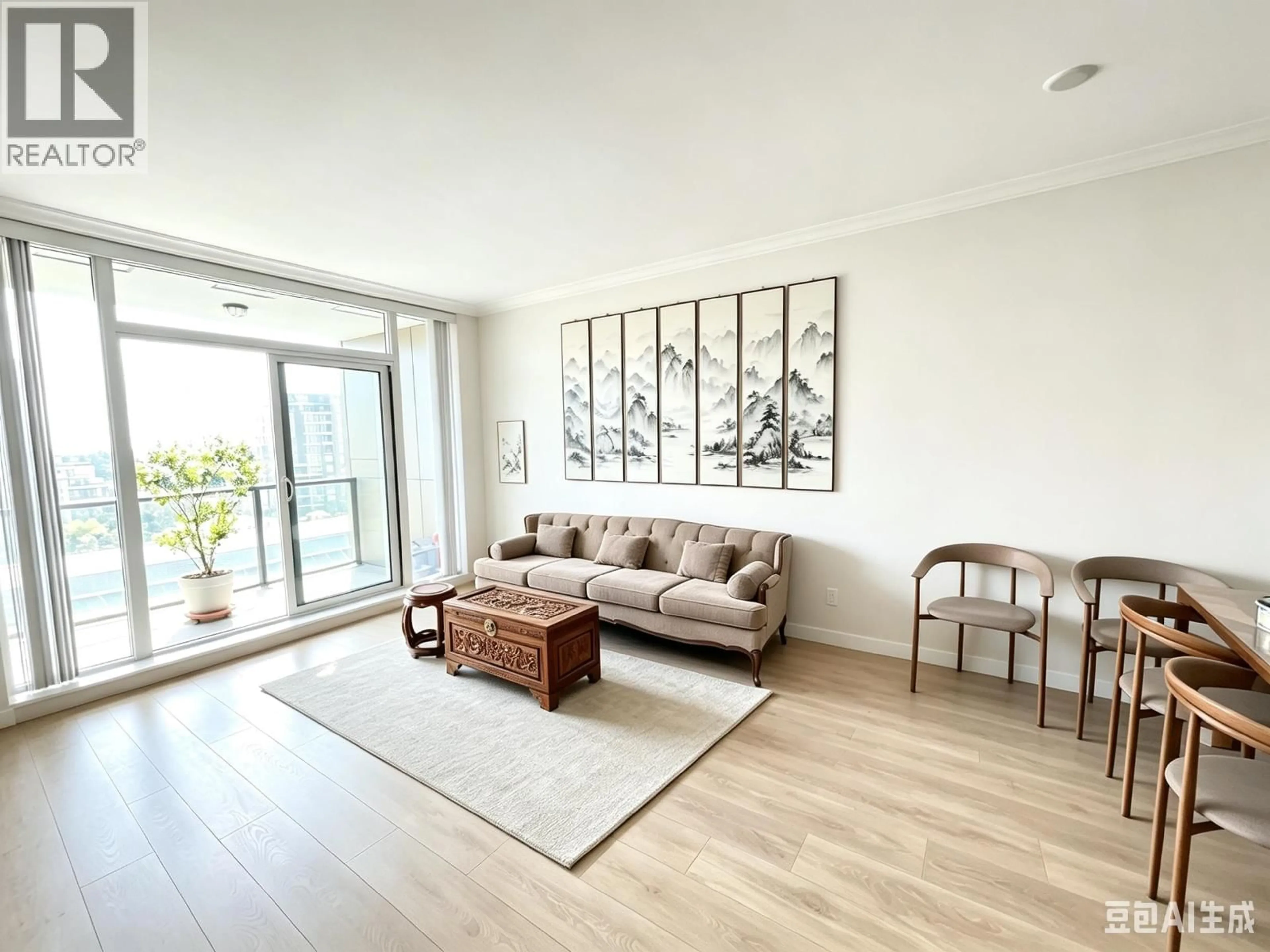 Living room with furniture, wood/laminate floor for 903 - 6133 BUSWELL STREET, Richmond British Columbia V6Y0B2