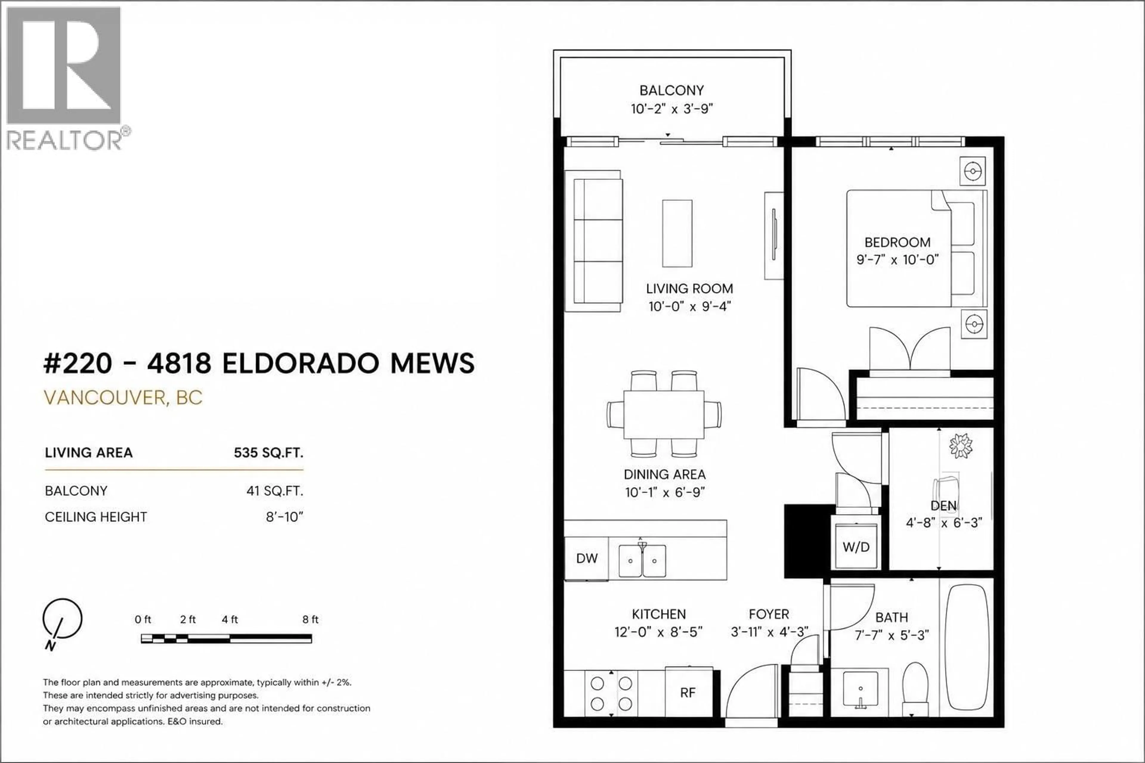 Floor plan for 220 - 4818 ELDORADO MEWS, Vancouver British Columbia V5R0B3