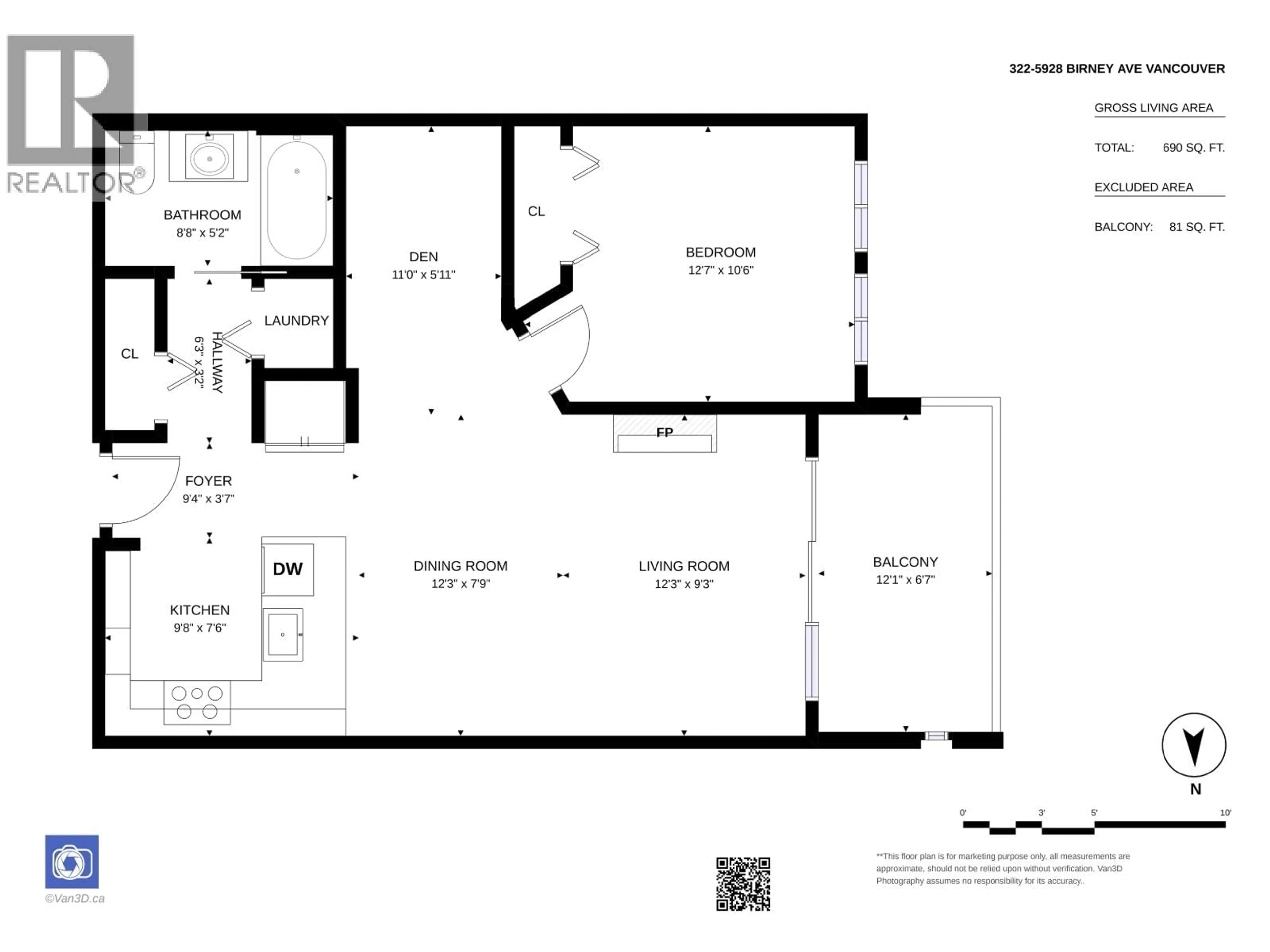 Floor plan for 322 - 5928 BIRNEY AVENUE, Vancouver British Columbia V6S0B5