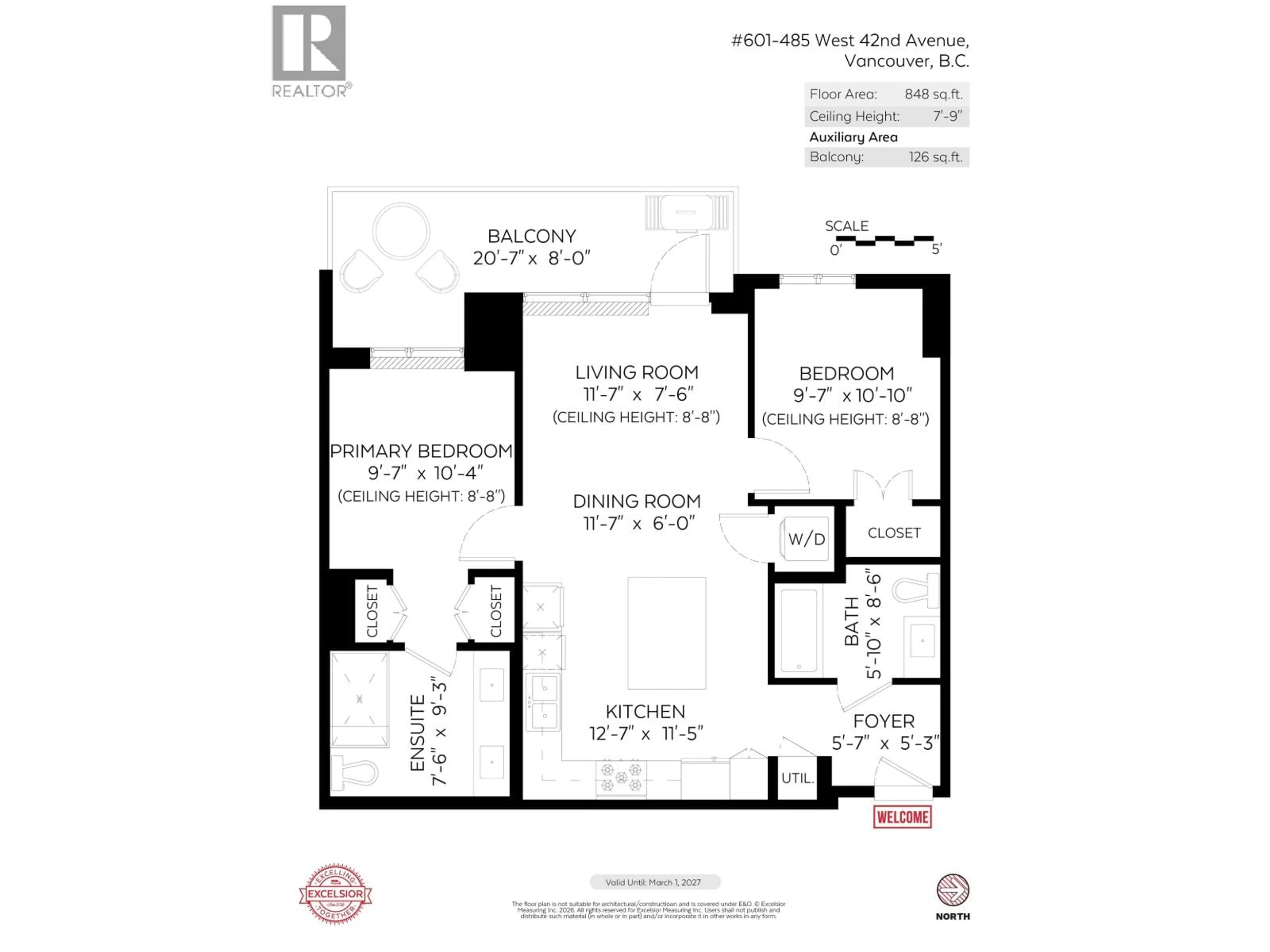 Floor plan for 601 - 485 W42ND AVENUE, Vancouver British Columbia V5Y2T3