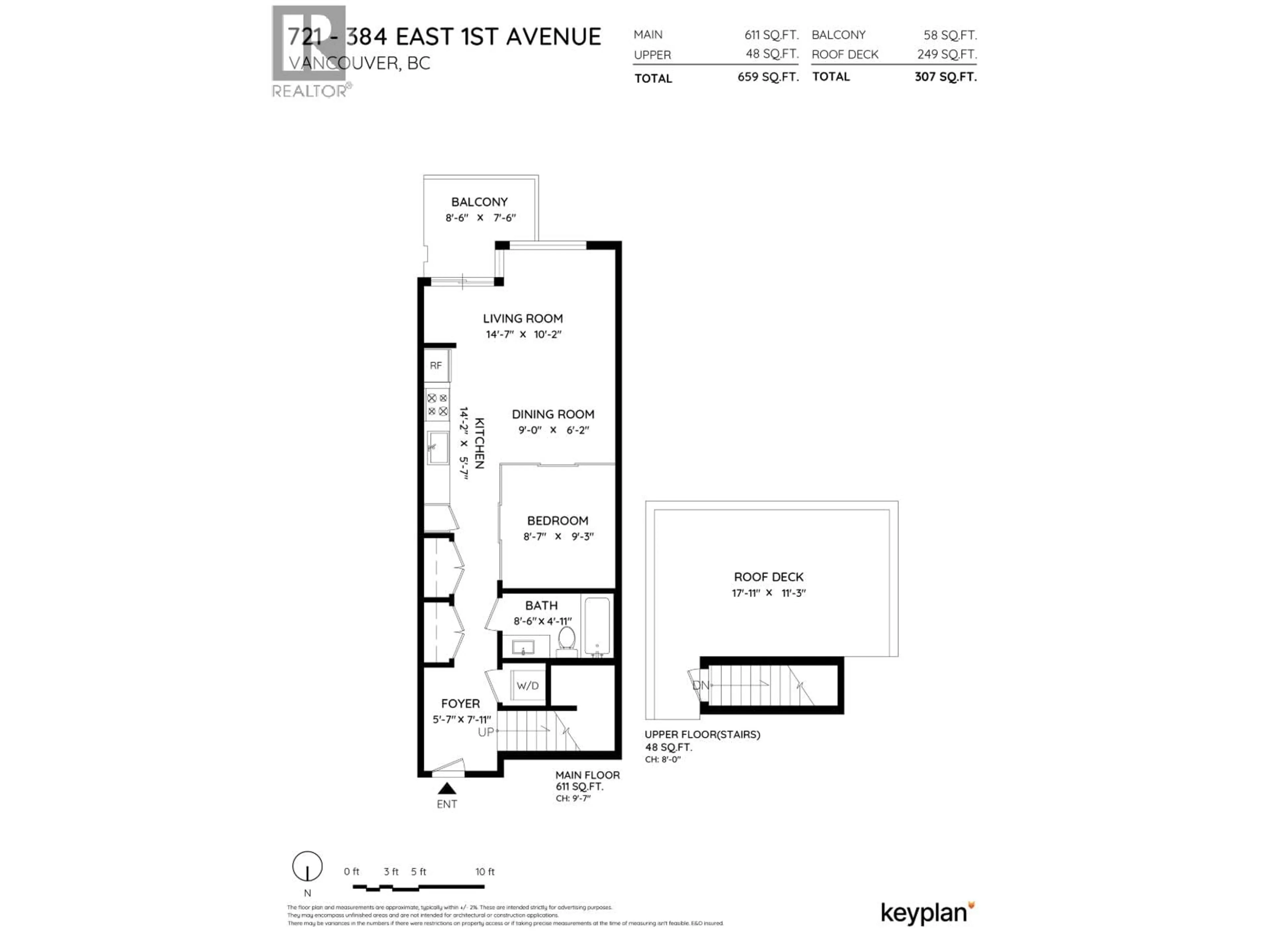 Floor plan for 721 - 384 1ST AVENUE, Vancouver British Columbia V5T0G5