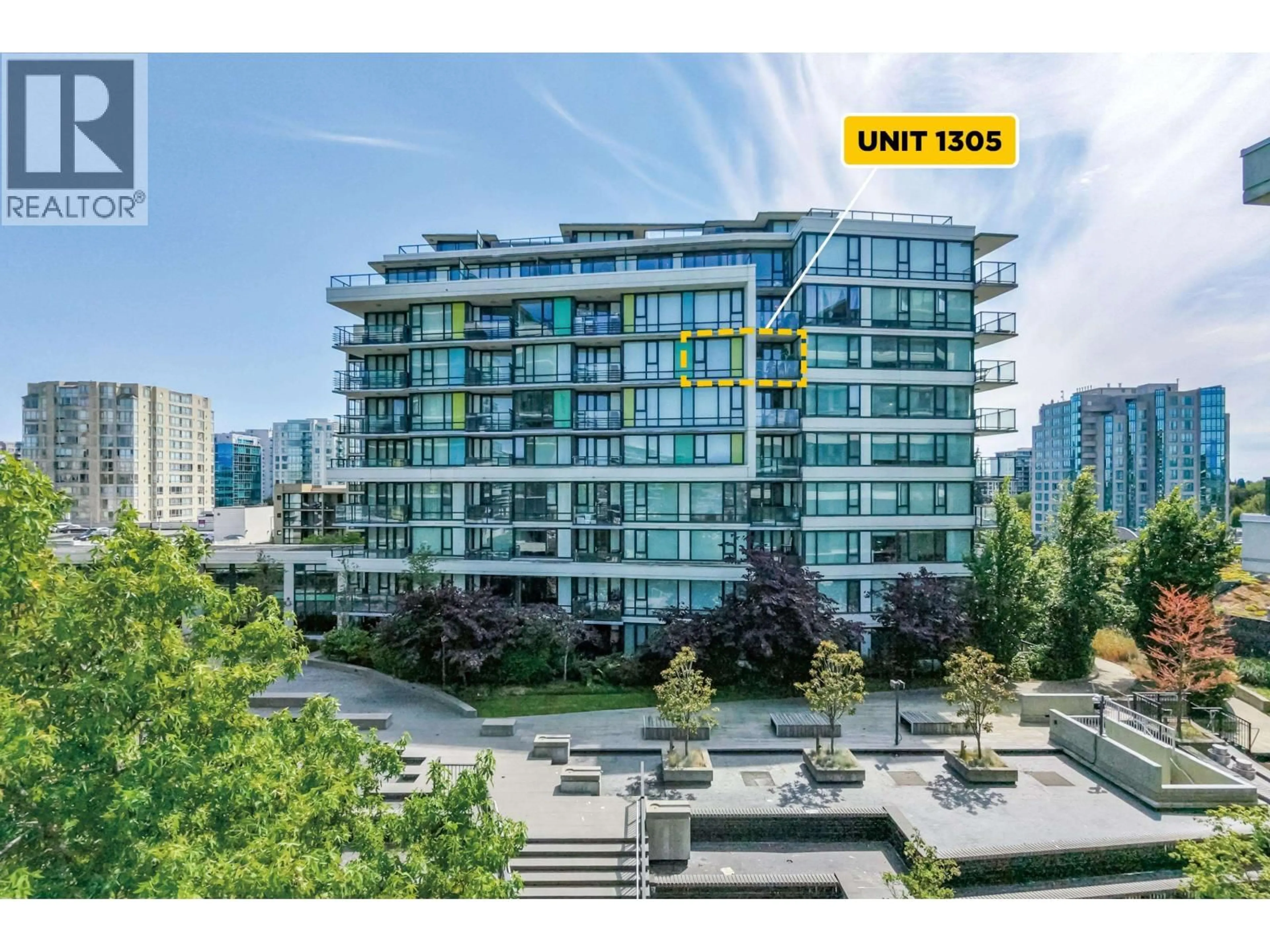 A pic from outside/outdoor area/front of a property/back of a property/a pic from drone, city buildings view from balcony for 1305 - 7733 FIRBRIDGE WAY, Richmond British Columbia V6X0M7