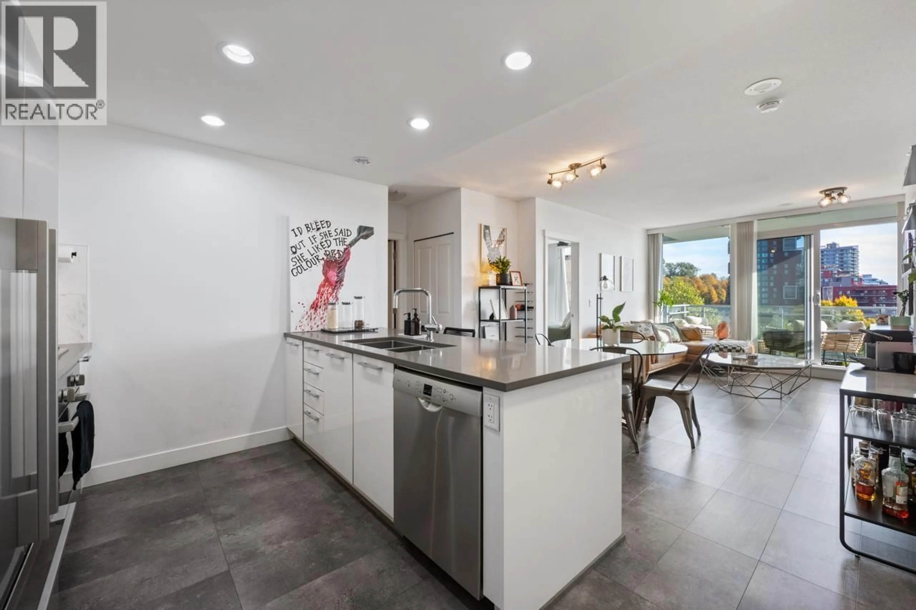 Open concept kitchen, ceramic/tile floor for 601 - 3281 KENT AVENUE NORTH, Vancouver British Columbia V5S0C4