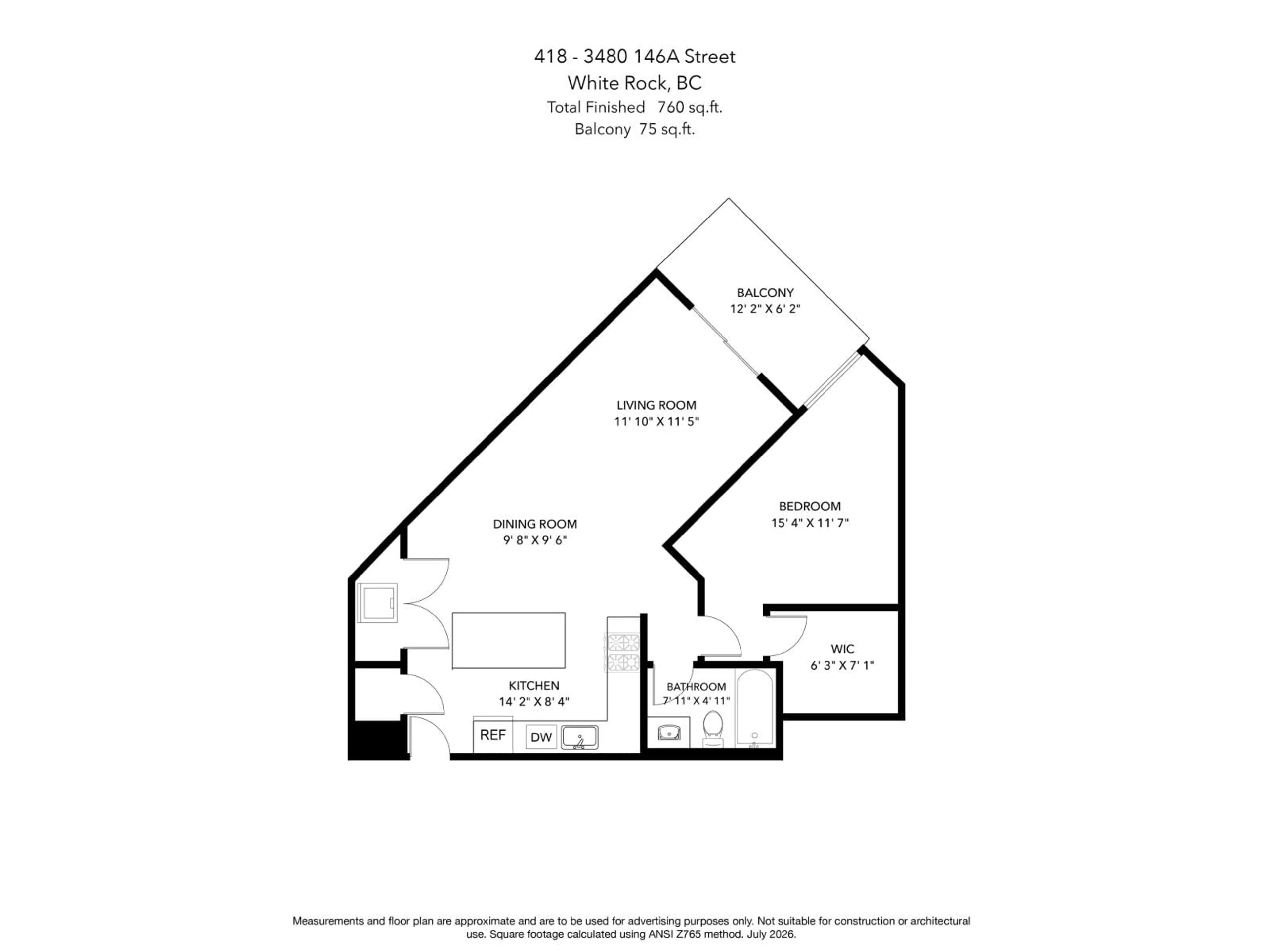 Floor plan for 418 - 3480 146A STREET, Surrey British Columbia V4P0H6