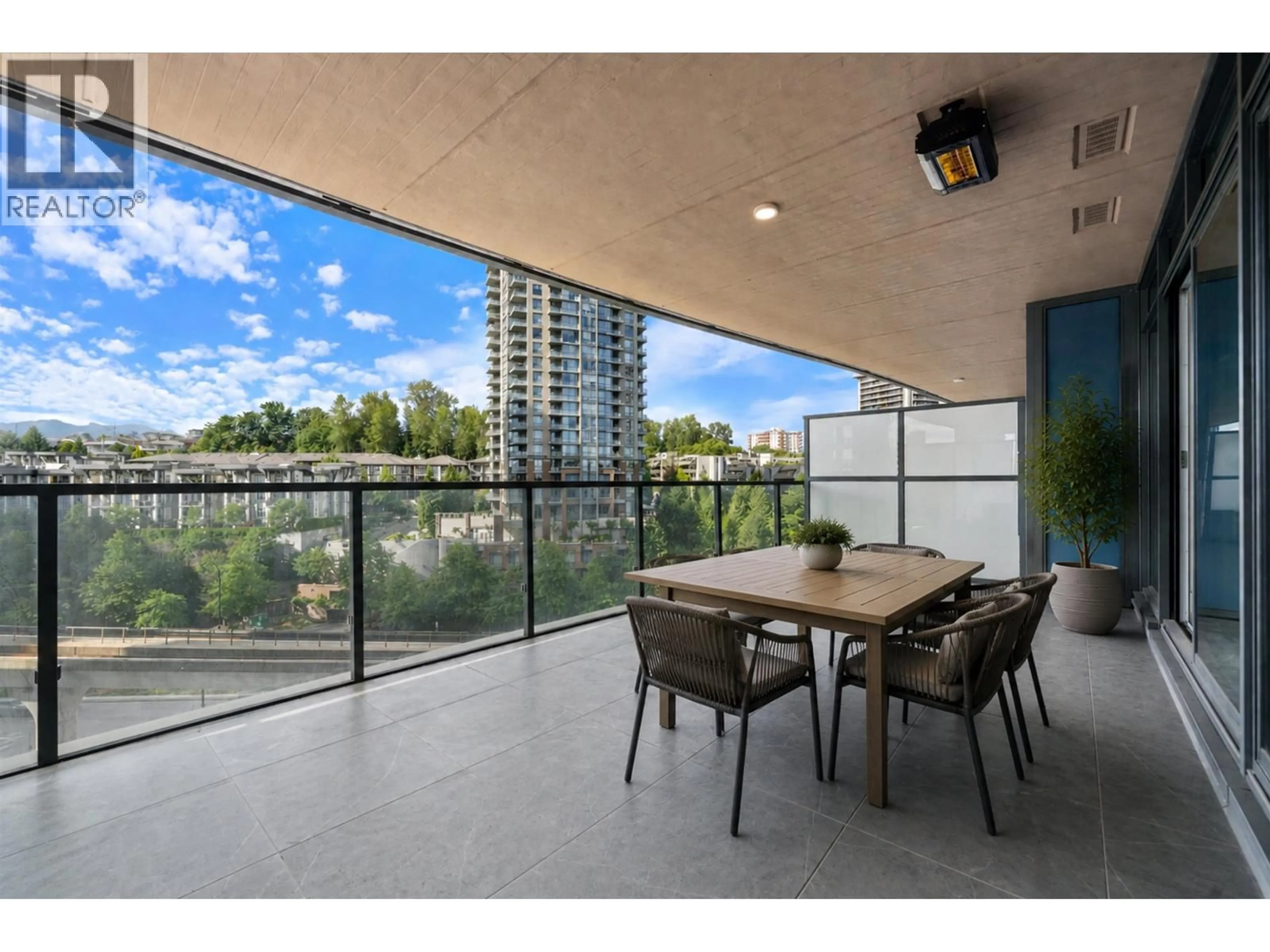 Patio, city buildings view from balcony for 505 - 4890 LOUGHEED HIGHWAY, Burnaby British Columbia V5C0N2
