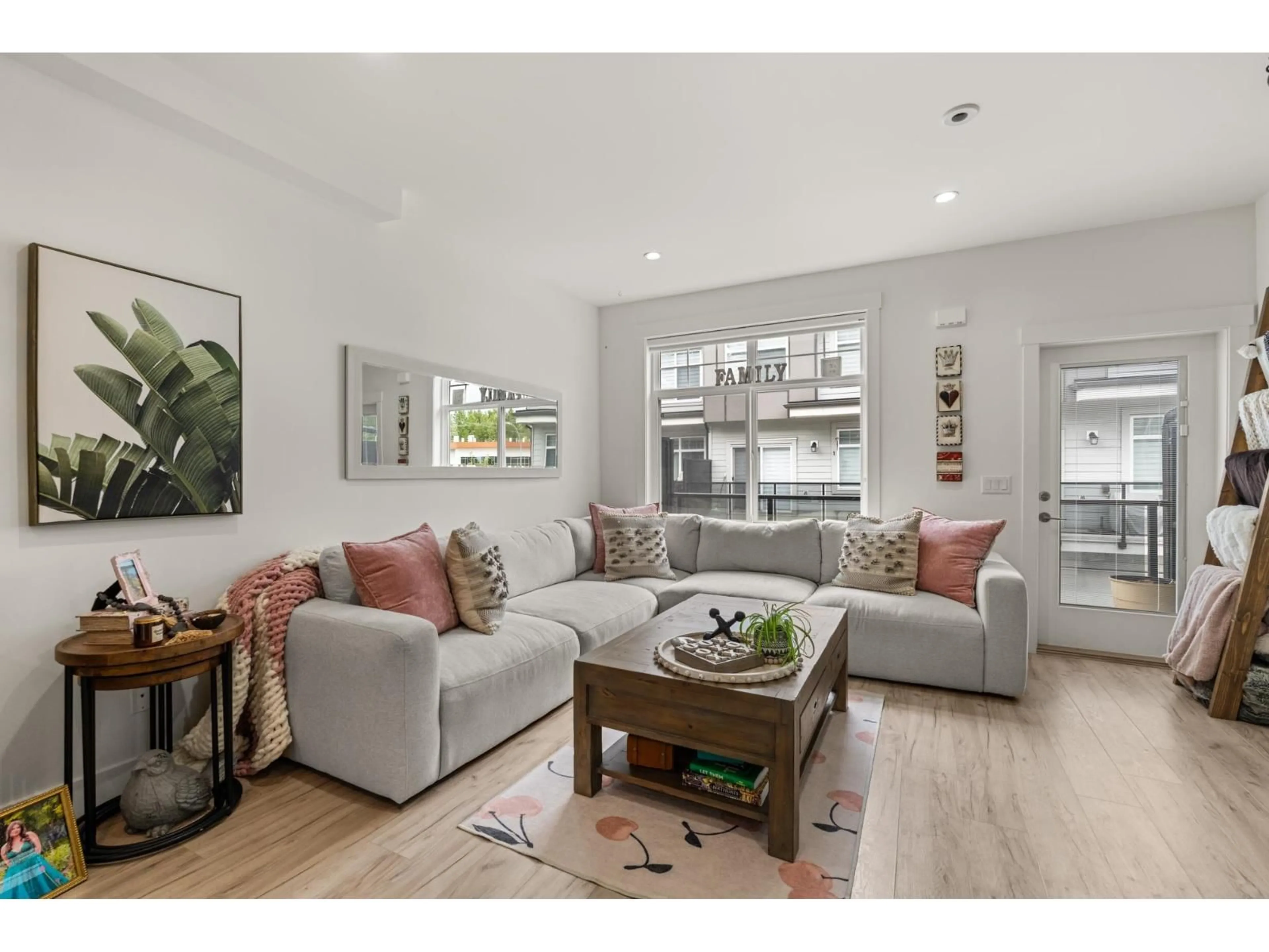 Living room with furniture, wood/laminate floor for 13 - 4771 224 STREET, Langley British Columbia V3A3N5