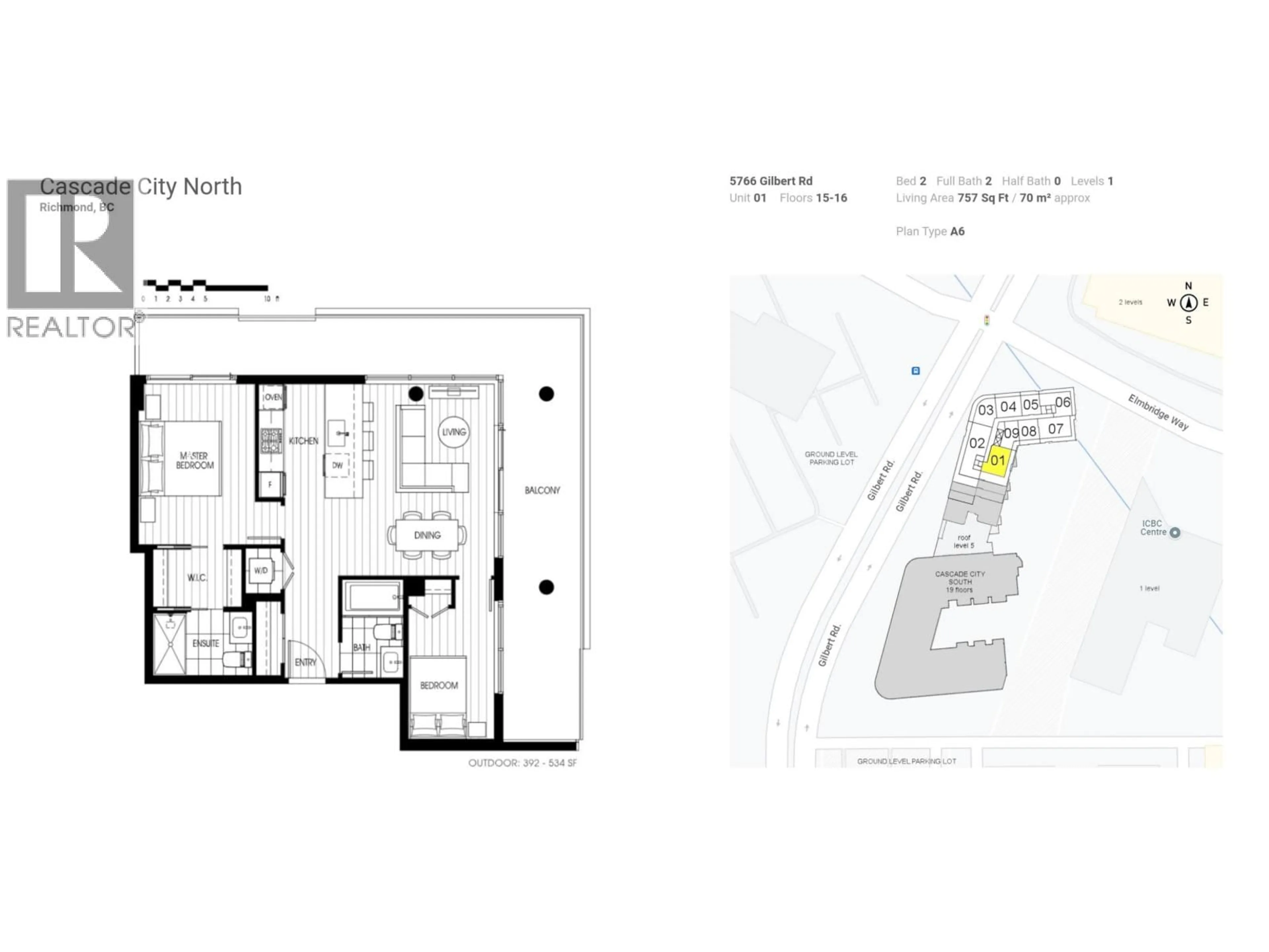 Floor plan for 1601 - 5766 GILBERT ROAD, Richmond British Columbia V7C0G2