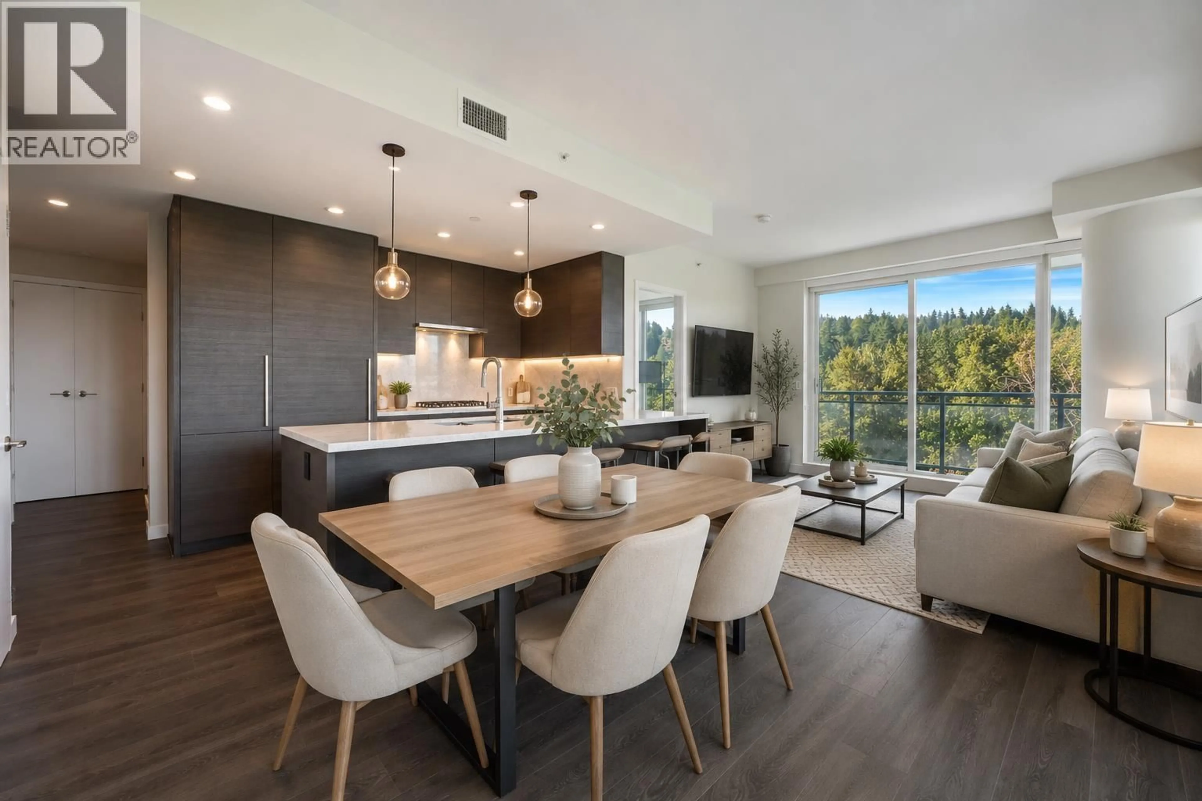 Open concept kitchen, wood/laminate floor for 1207 - 308 MORRISSEY ROAD, Port Moody British Columbia V3H0M2