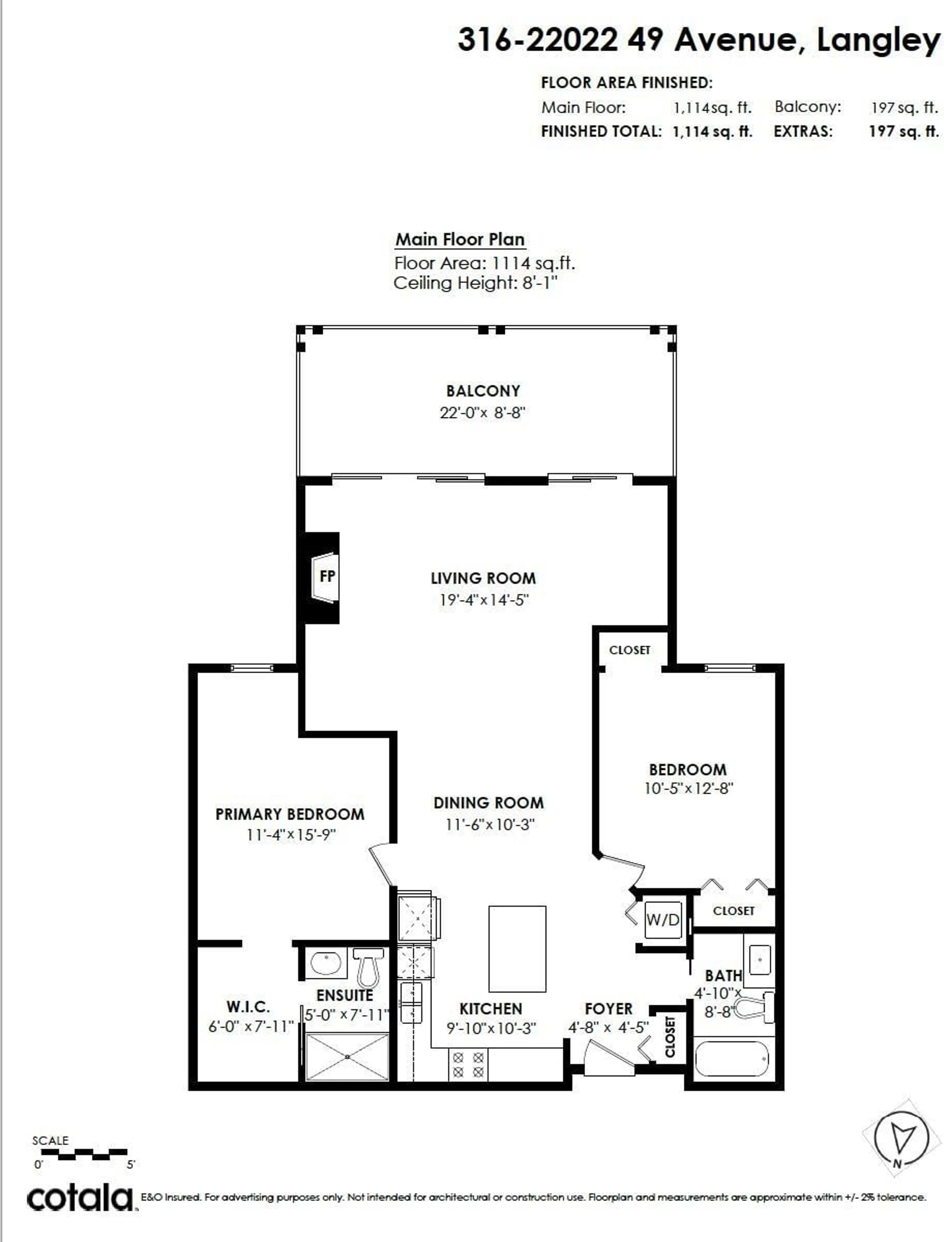 Floor plan for 316 - 22022 49 AVENUE, Langley British Columbia V3A3R9